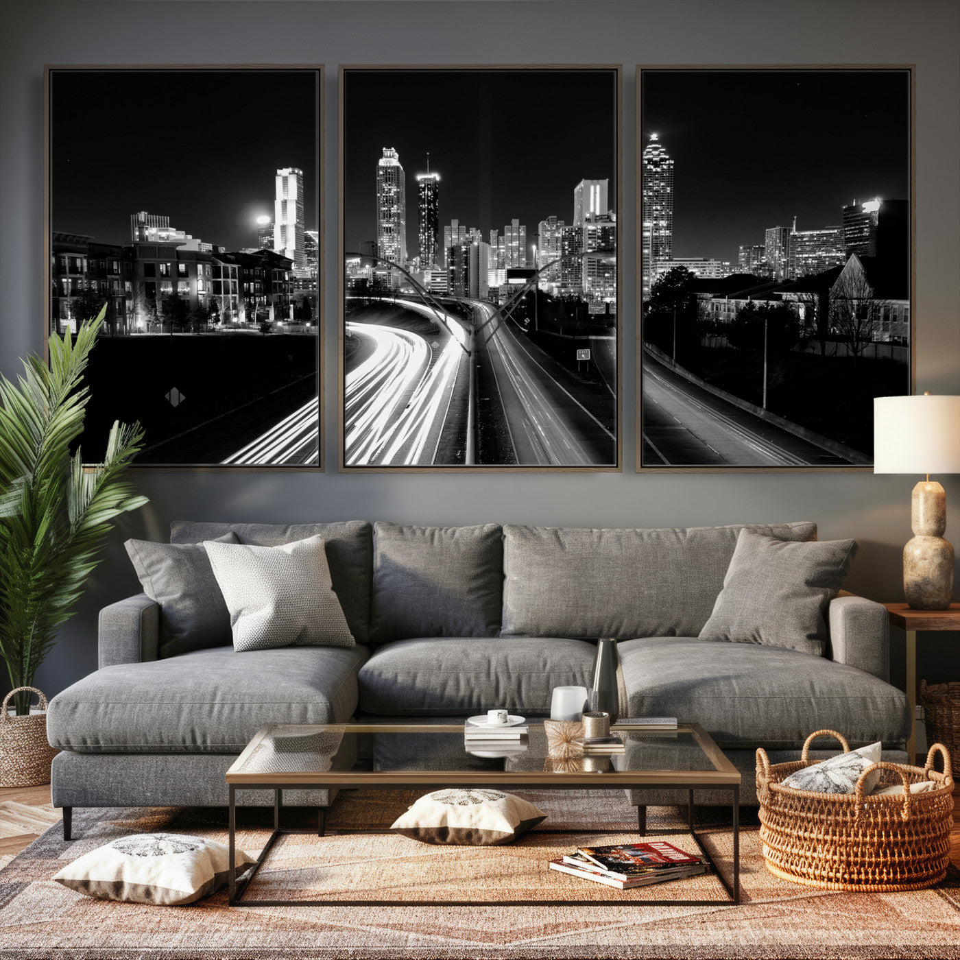 80330064-MGV-CV-36X24 - Atlanta Skyline Wall Art Canvas Print, Atlanta Downtown Night Cityscape Print for Modern Urban Wall Decor