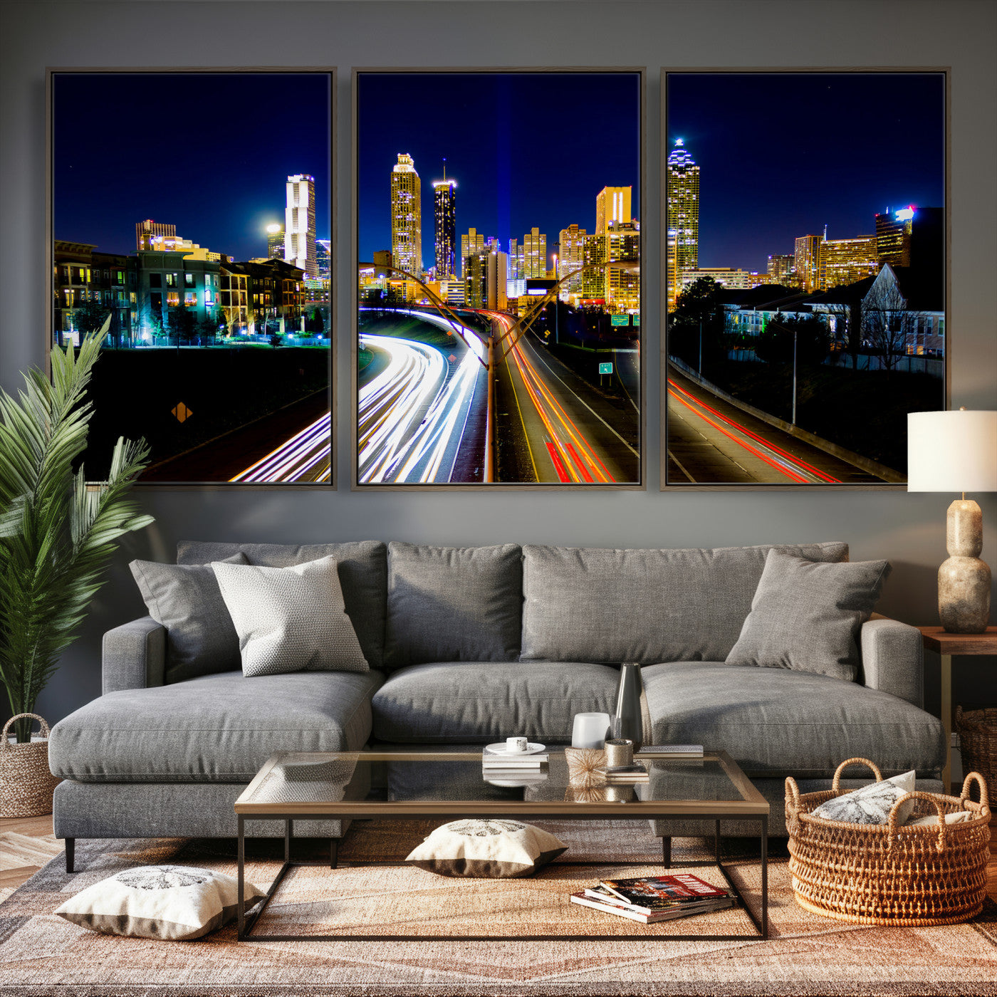 12967464-MGV-CV-36X24 - Atlanta Skyline Wall Art Canvas Print, Atlanta Downtown Night Cityscape Print for Modern Urban Wall Decor