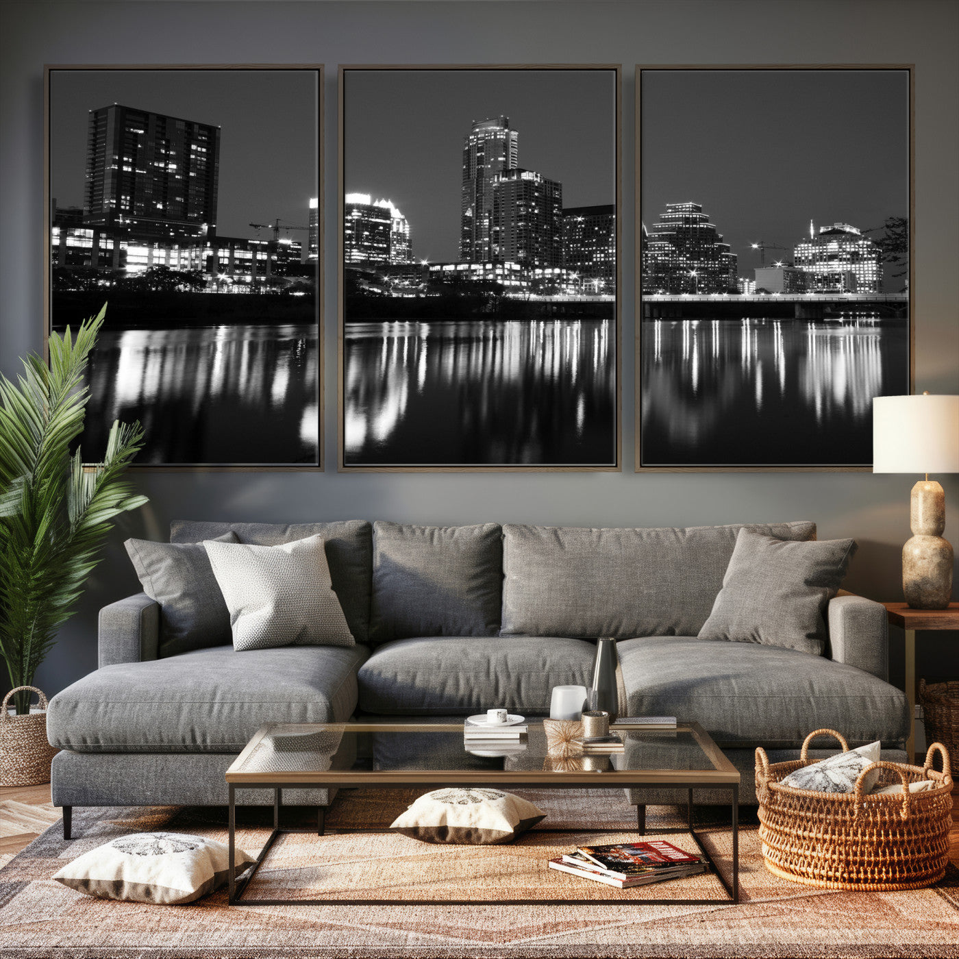 38129554-MGV-CV-36X24 - Austin Skyline Wall Art Canvas Print, Austin Downtown Night Cityscape Print for Modern Urban Wall Decor