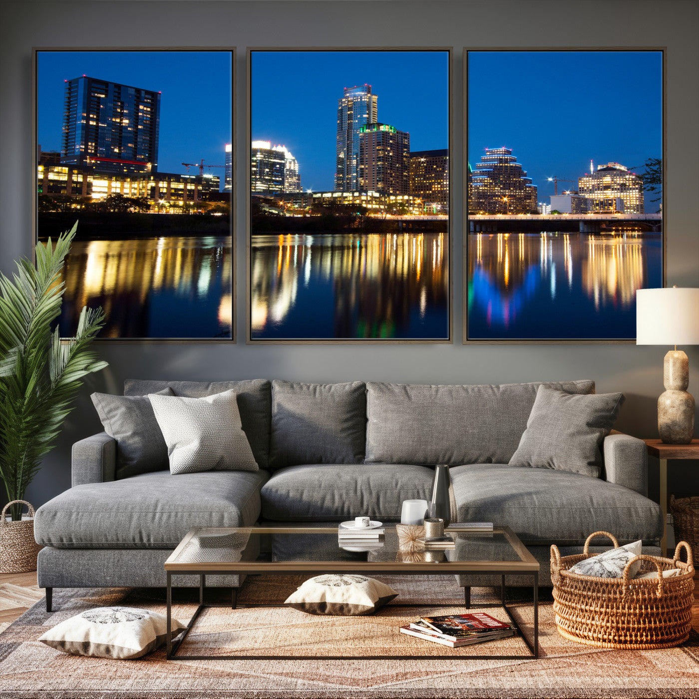 21916206-MGV-CV-36X24 - Austin Skyline Wall Art Canvas Print, Austin Downtown Night Cityscape Print for Modern Urban Wall Decor