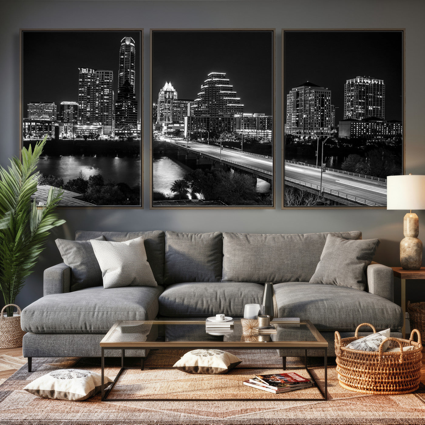 37531750-MGV-CV-36X24 - Austin Skyline Wall Art Canvas Print, Austin Downtown Night Cityscape Print for Modern Urban Wall Decor