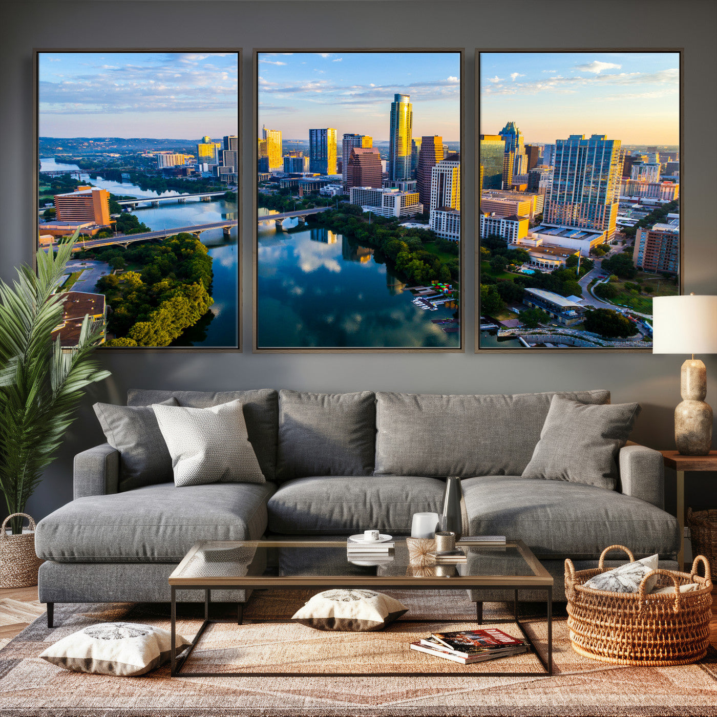 33675326-MGV-CV-36X24 - Austin Skyline Wall Art Canvas Print, Austin Downtown Night Cityscape Print for Modern Urban Wall Decor