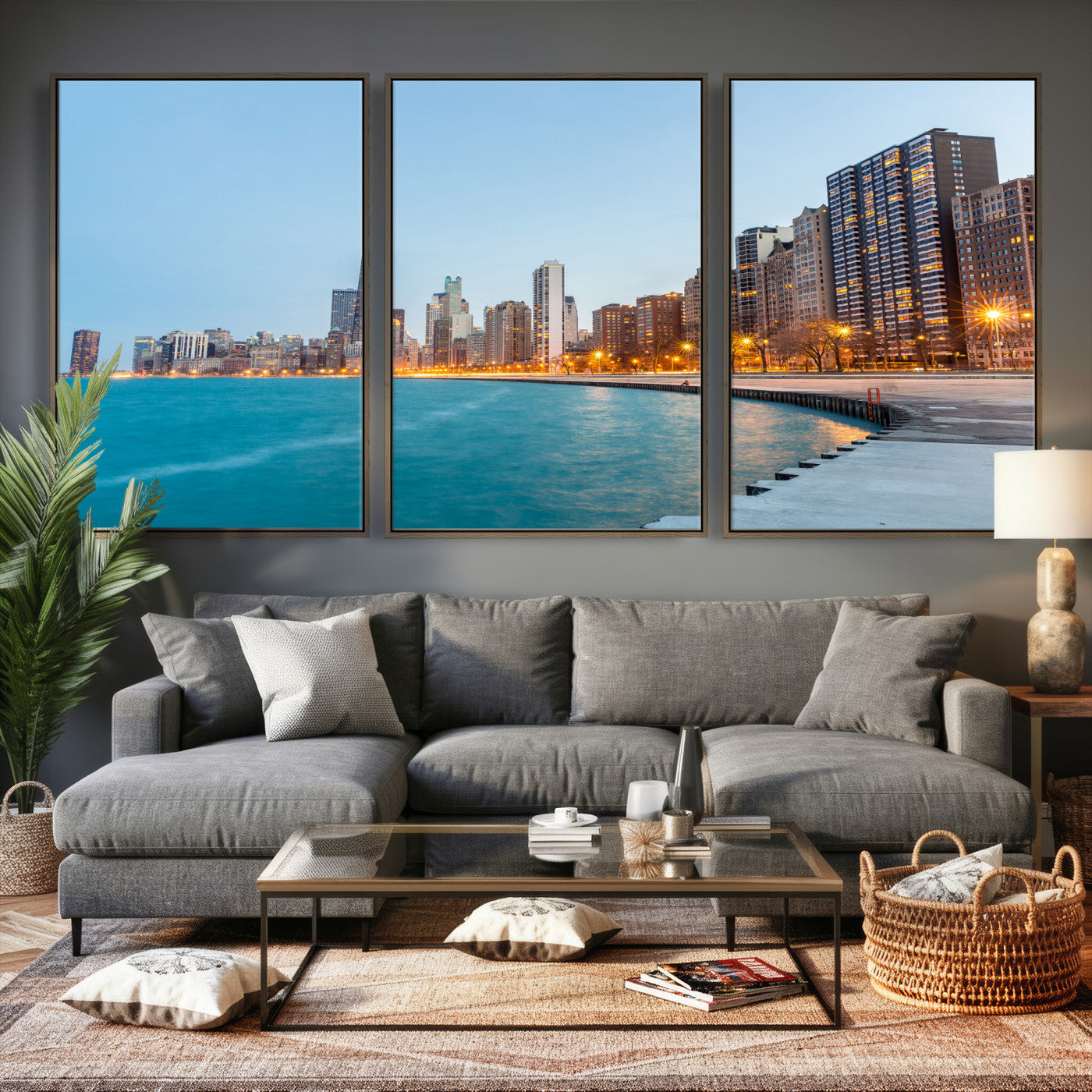 66780141-MGV-CV-36X24 - Chicago Wall Art Canvas Print, Chicago City Downtown Night Cityscape Print for Modern Urban Wall Decor