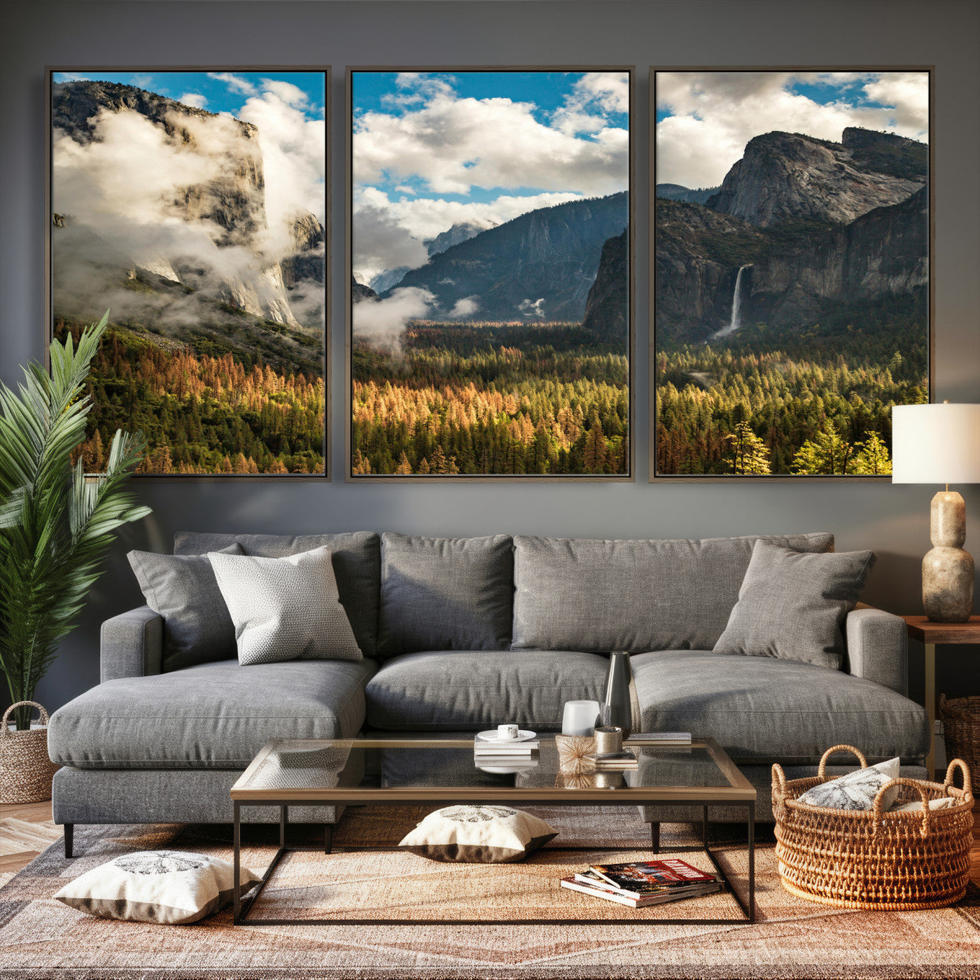 18271001-MGV-CV-36X24 - Yosemite Valley River Landscape Wall Art Canvas Print, Granite Cliffs Forest River Canvas Print, California National Park Moody Scenic Art Printi