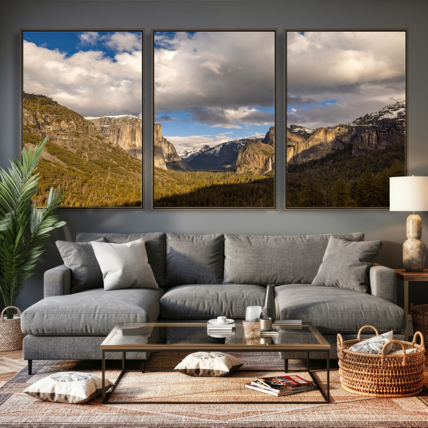 51451302-MGV-CV-36X24 - Yosemite Valley Mountain Landscape Wall Art Canvas Print, Granite Cliff Forest Valley Canvas Print, California National Park Scenic Art Printing