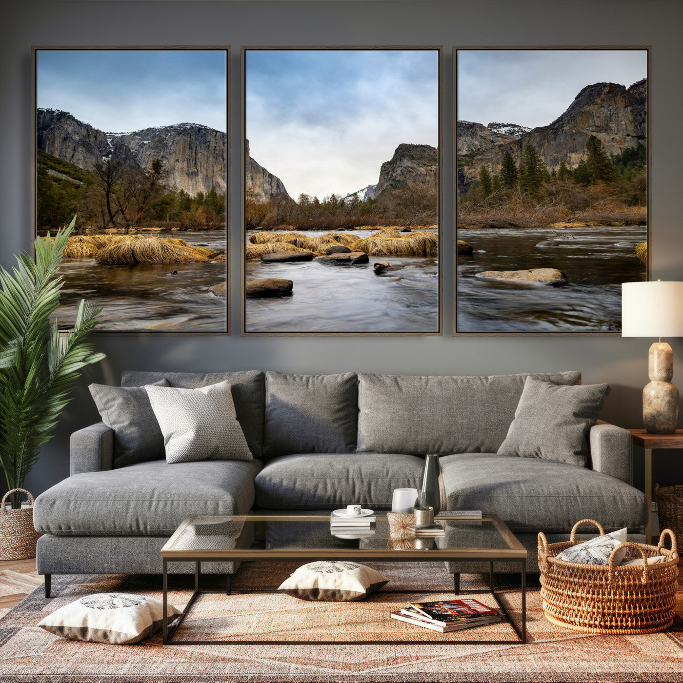 20458404-MGV-CV-36X24 - Yosemite Valley Mountain Landscape Wall Art Canvas Print, Granite Cliff Forest Valley Canvas Print, California National Park Scenic Art Printing