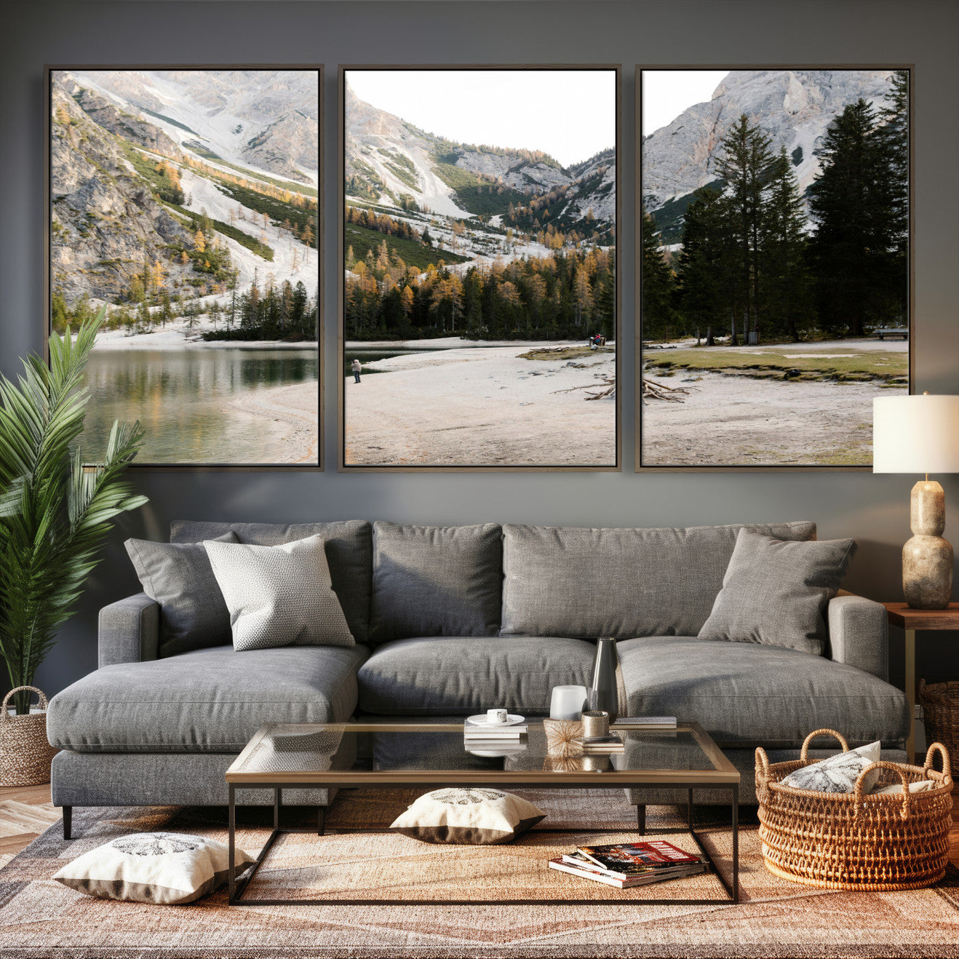 89246758-MGV-CV-36X24 - Lake Braies Alpine Landscape Wall Art Canvas Print, Dolomites Mountain Lake Forest Canvas Print, Italian Alps Scenic Nature Art Printing
