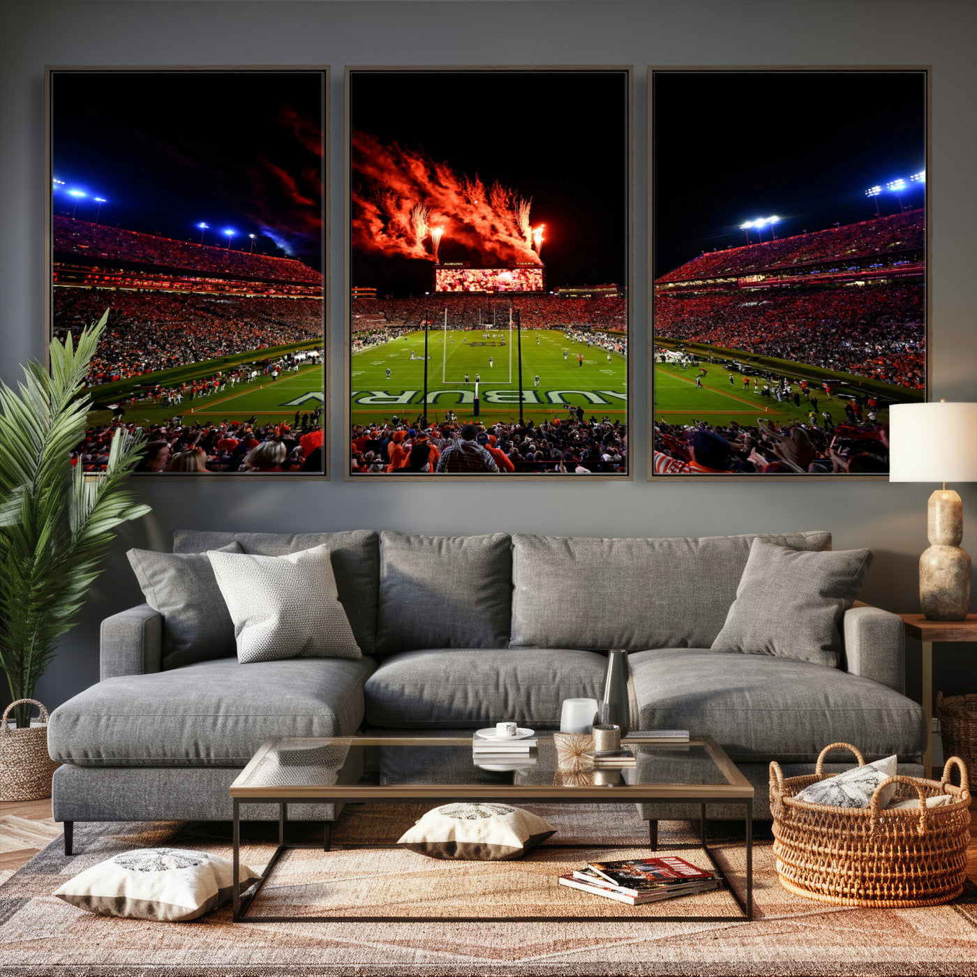 81918884-MGV-CV-36X24 - Auburn Stadium Wall Art Canvas Print, College Football Night Game Crowd, Jordan Hare Stadium Artwork