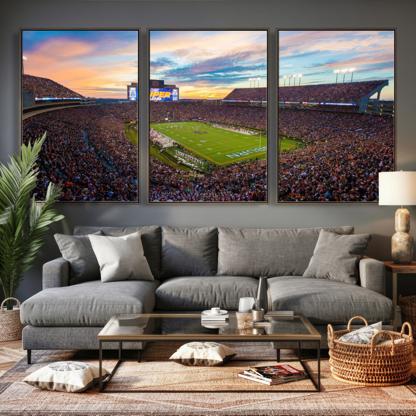 75203764-MGV-CV-36X24 - Auburn Stadium Sunset Wall Art Canvas Print, Jordan Hare Stadium Game Day Crowd, Auburn Tigers Football Artwork