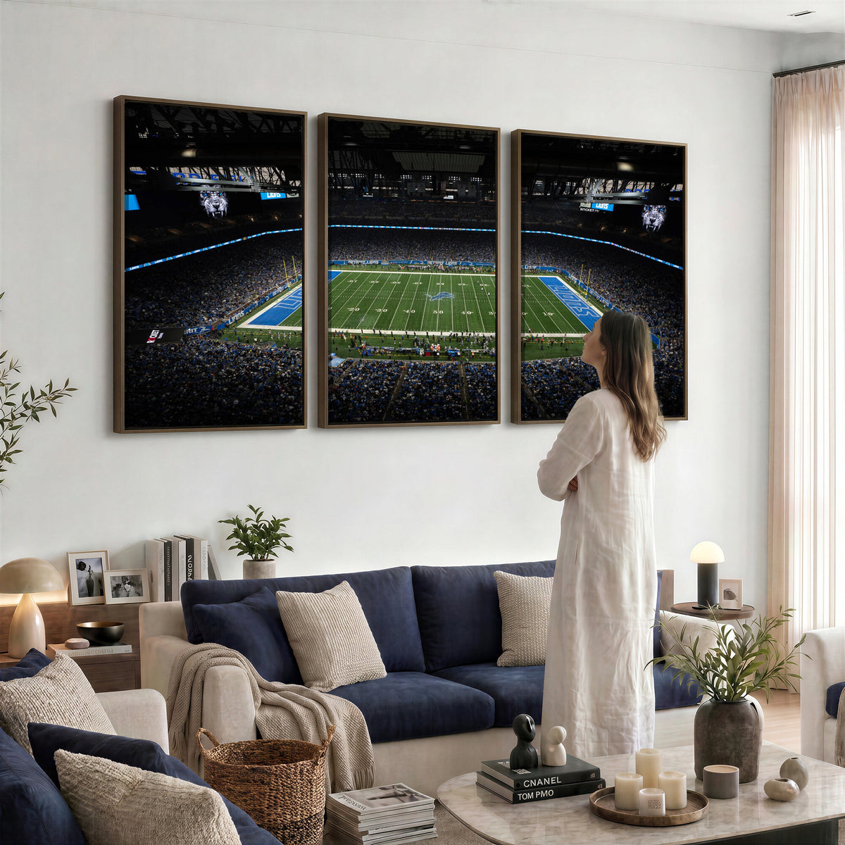 16709602-MGV-CV-36X24 - Detroit Lions Stadium Wall Art Canvas Print, Football Field Panorama