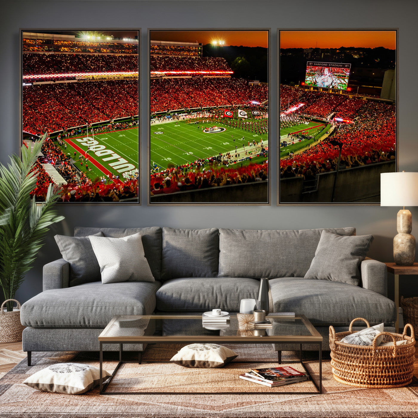 48894104-MGV-CV-36X24 - Georgia Bulldogs Stadium Wall Art Canvas Print, Sanford Stadium Night Game Panorama, College Football Crowd Wall Decor