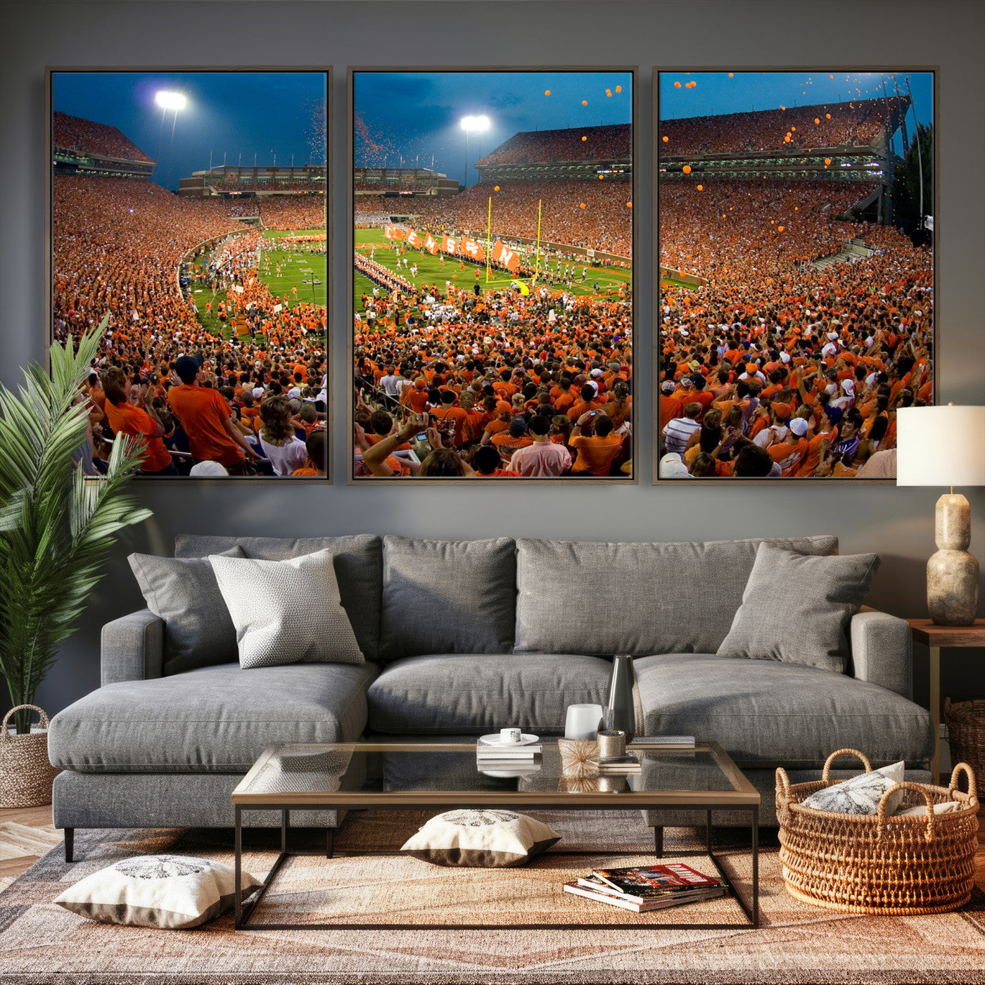 42850097-MGV-CV-36X24 - Clemson Tigers Memorial Stadium Wall Art Canvas Print, Death Valley Football Stadium Artwork, Packed Game Night Crowd Scene