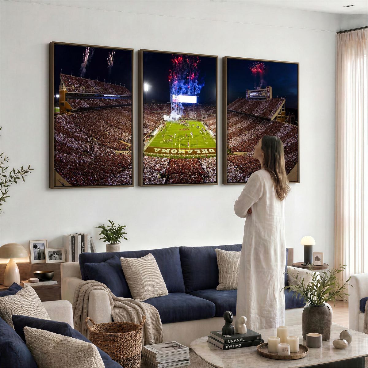 43197777-MGV-CV-36X24 - Oklahoma Memorial Stadium Wall Art Canvas Print – Oklahoma Sooners Football Artwork for Home, Office, and Sports Room Decor