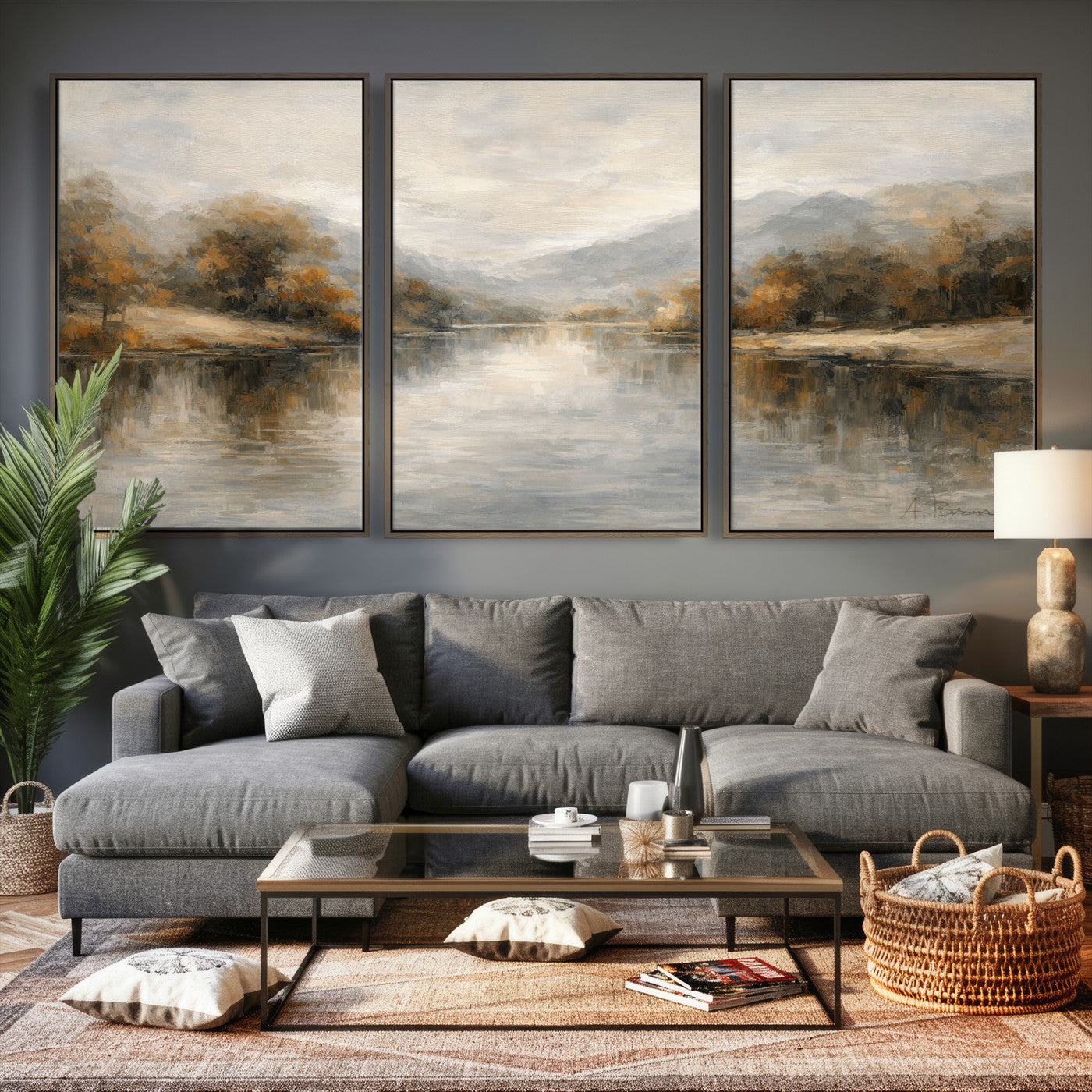 62194542-MGV-CV-36X24 - Abstract Landscape Wall Art Canvas Print, Modern Lake Printing Wall Decor for Contemporary Interiors