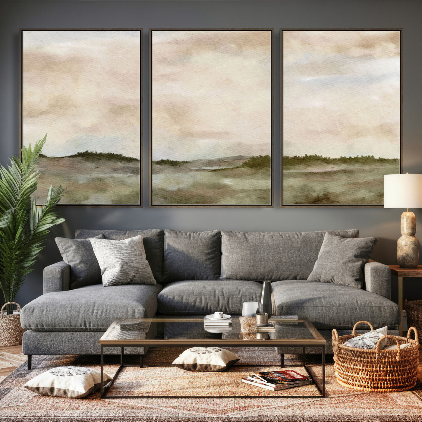 13578069-MGV-CV-36X24 - Abstract Landscape Wall Art Canvas Print, Watercolor Pastoral Landscape Painting Wall Decor for Modern Farmhouse Interiors