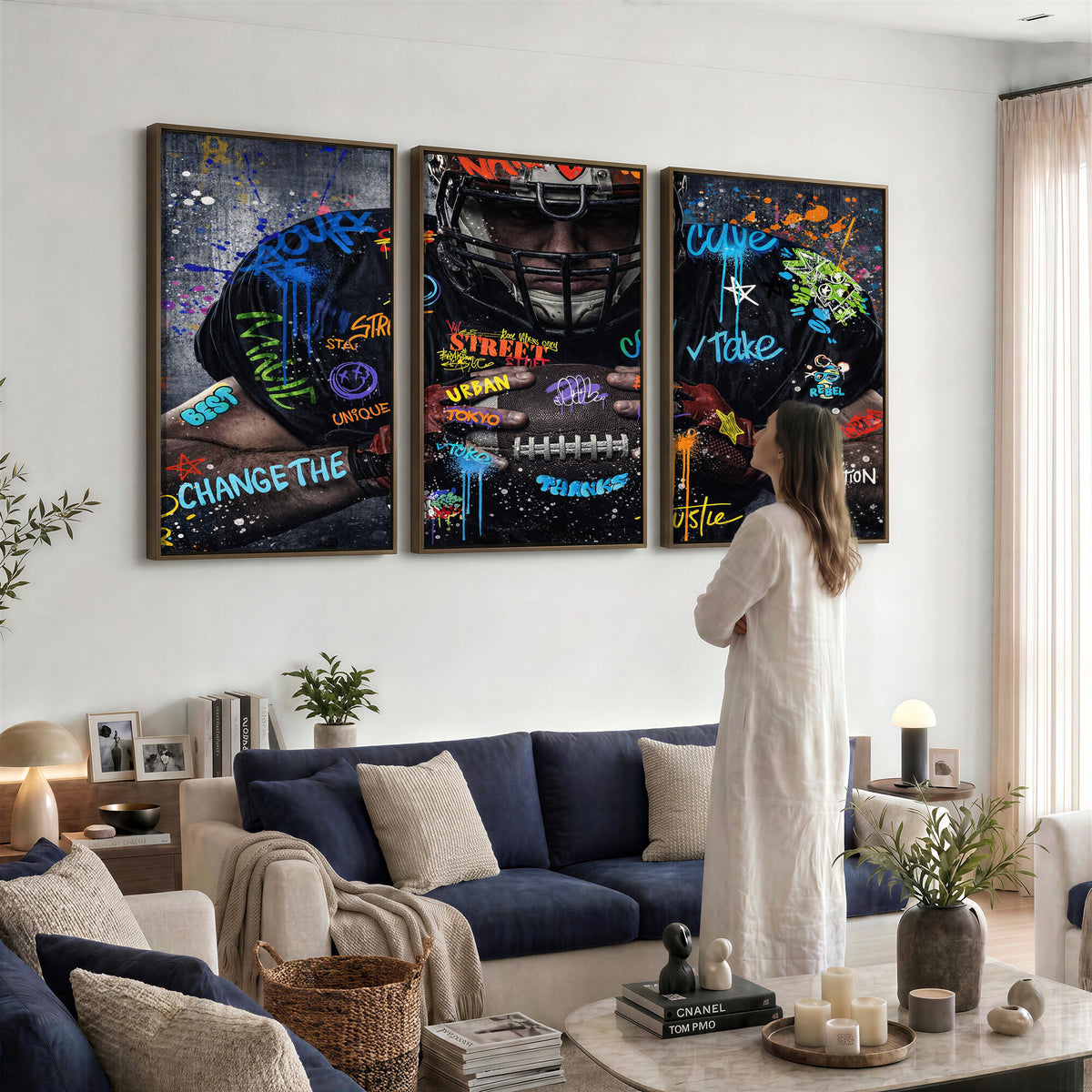 55267256-MGV-CV-36X24 - Graffiti American Football Player Street Art Wall Art Canvas Print