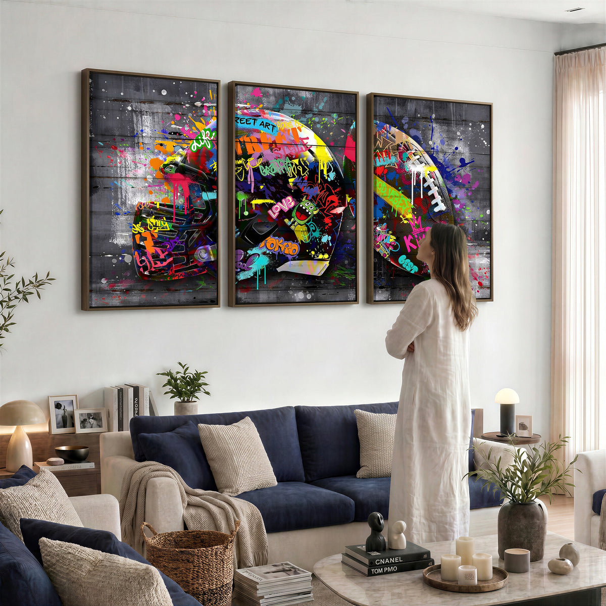 80540773-MGV-CV-36X24 - Graffiti American Football Helmet Street Art Wall Art Canvas Print