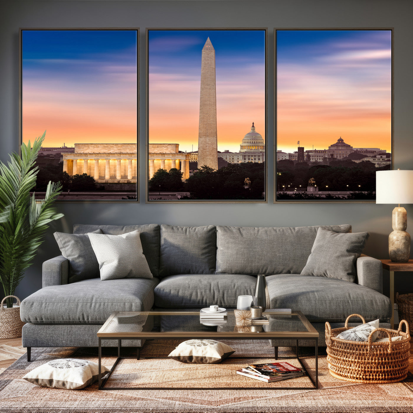 72704063-MGV-CV-36X24 - Washington DC Skyline Wall Art Canvas Print – Lincoln Memorial, Washington Monument & Capitol Artwork Print