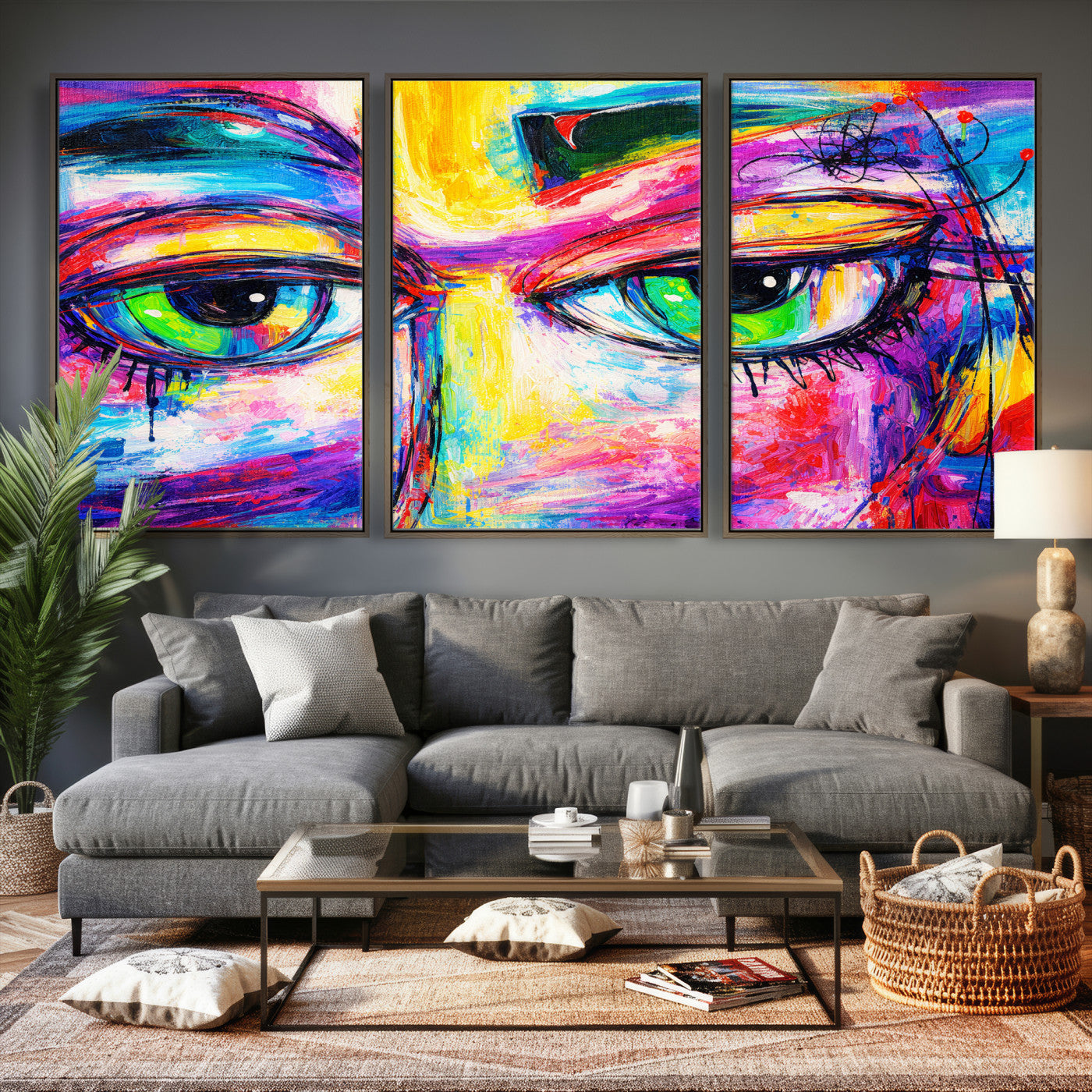 99390655-MGV-CV-36X24 - Colorful Abstract Face Wall Art Canvas Print – Modern Pop Art Portrait Artwork for Contemporary Living Room Decor