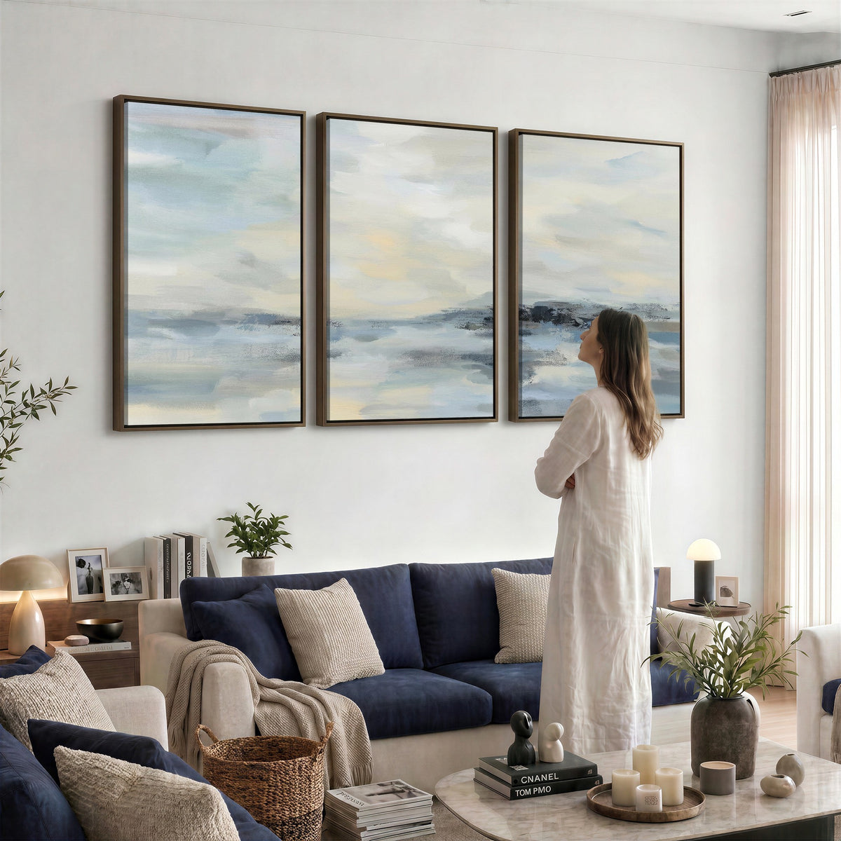 Abstract Coastal Landscape Wall Art Canvas Print | Soft Blue Gray Minimalist Art