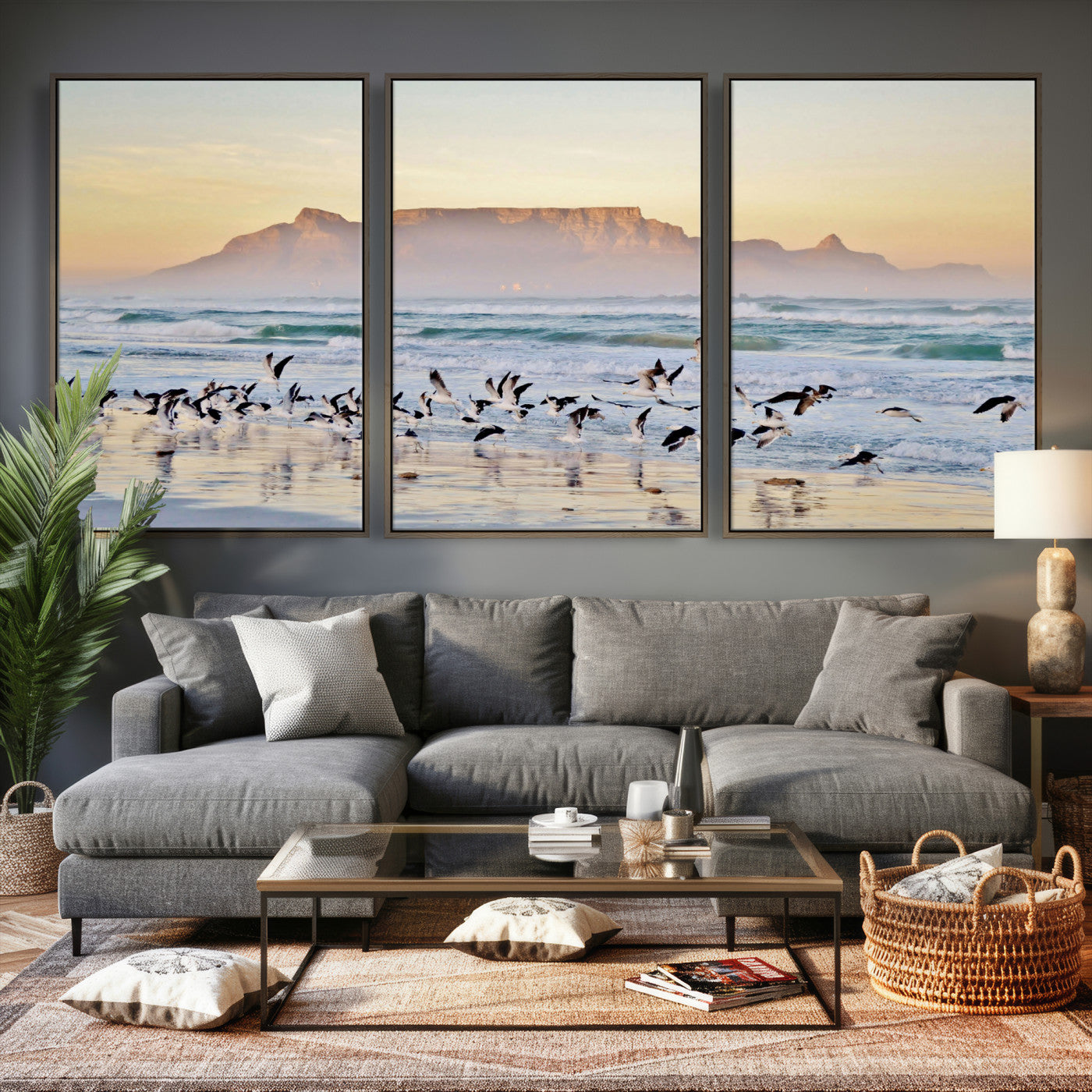 78989362-MGV-CV-36X24 - Seagulls Over Ocean Wall Art Canvas Print – Coastal Beach Landscape Artwork for Living Room Decor