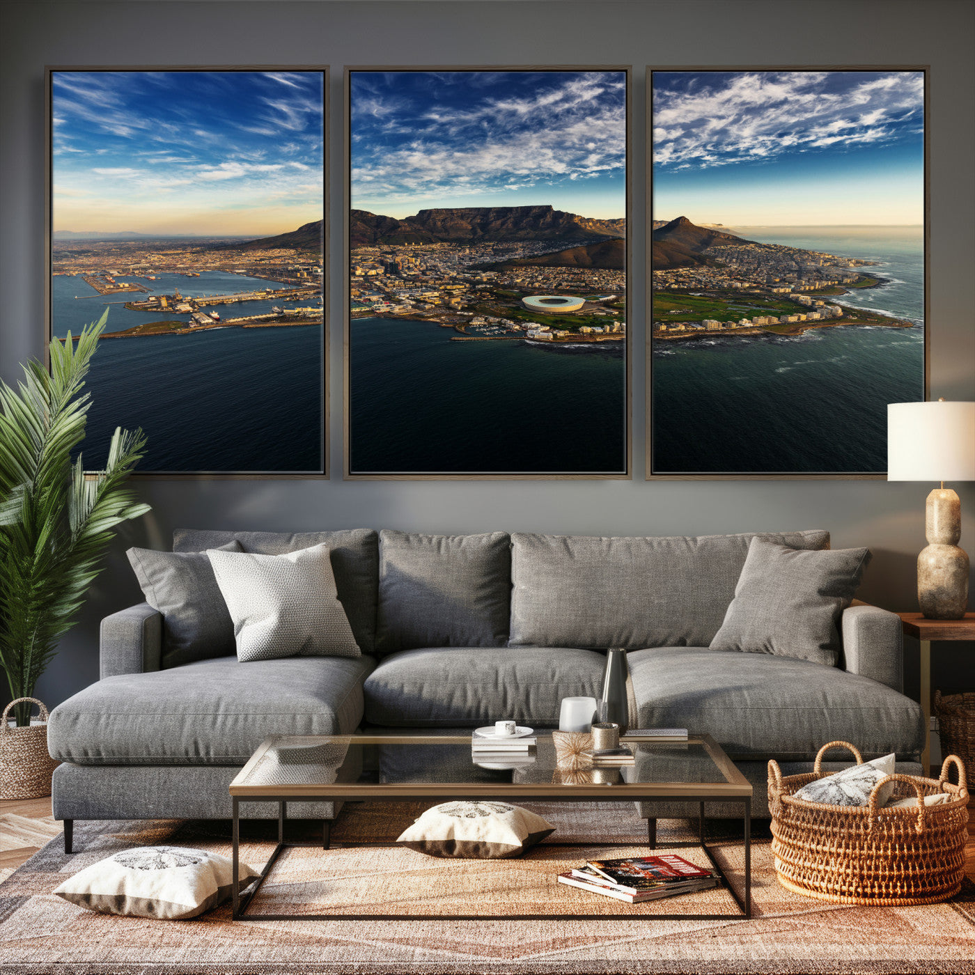 14654591-MGV-CV-36X24 - Cape Town Skyline Wall Art Canvas Print – Table Mountain Coastal Cityscape Artwork for Modern Office Decor