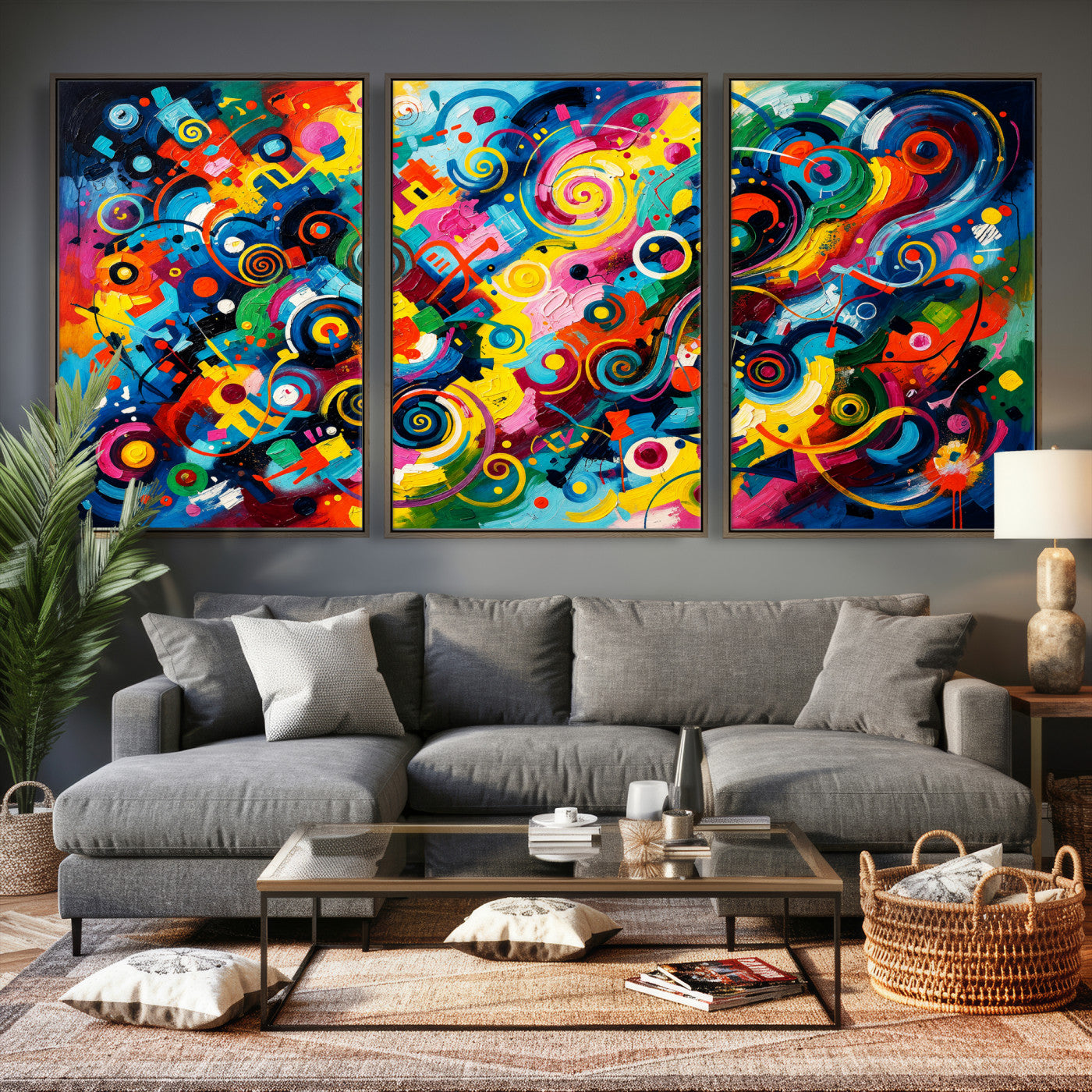 4712069R1-MGV-CV-36X24 - Geometric Abstract Wall Art Canvas Print, Bold Color Abstract Expressionist Painting Print, Modern Geometric Abstract Canvas Art