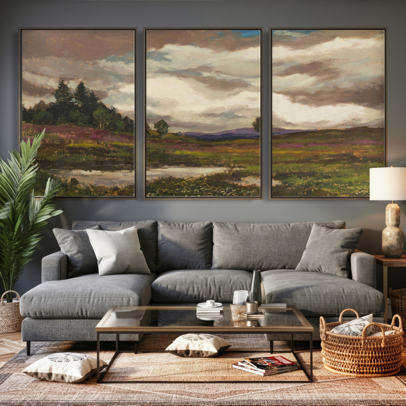 96795851-MGV-CV-36X24 - Gustav Macoun Heathland Canvas Print, Czech Landscape Oil Painting Reproduction, Purple Heather Moorland Art, Vintage European Nature Decor