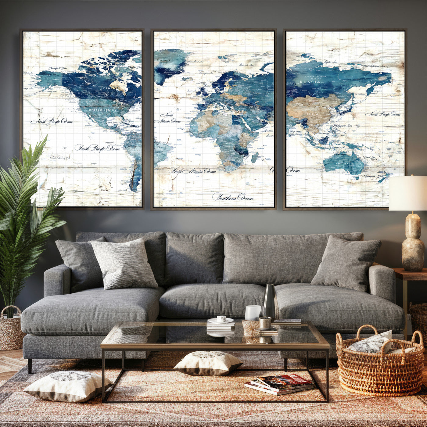86799232-MGV-CV-36X24 - Watercolor World Map Canvas Wall Art Print – Abstract Colorful Travel Wall Decor