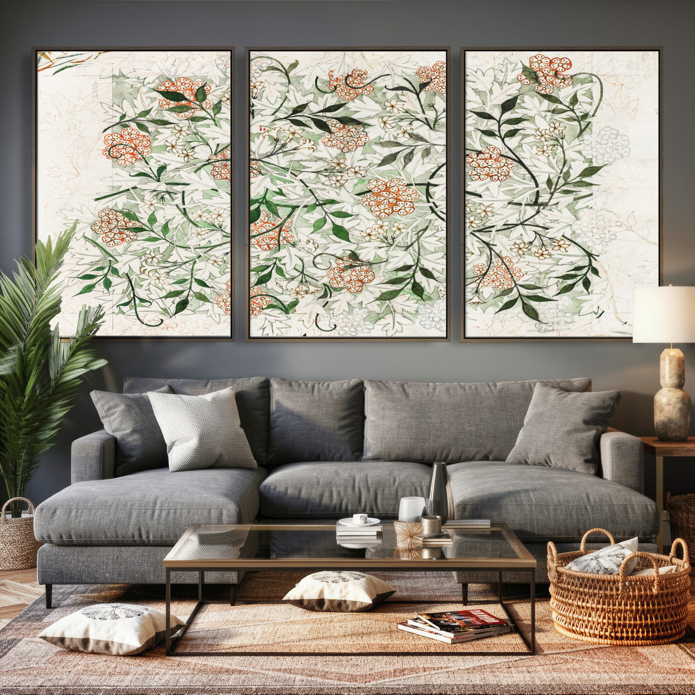 17622011W-MGV-CV-36X24 - William Morris Jasmine Flower Wall Art Canvas Print, Botanical Floral Canvas Print, Vintage Cottagecore Wall Decor, Framed Nature Artwork Ready to Hang