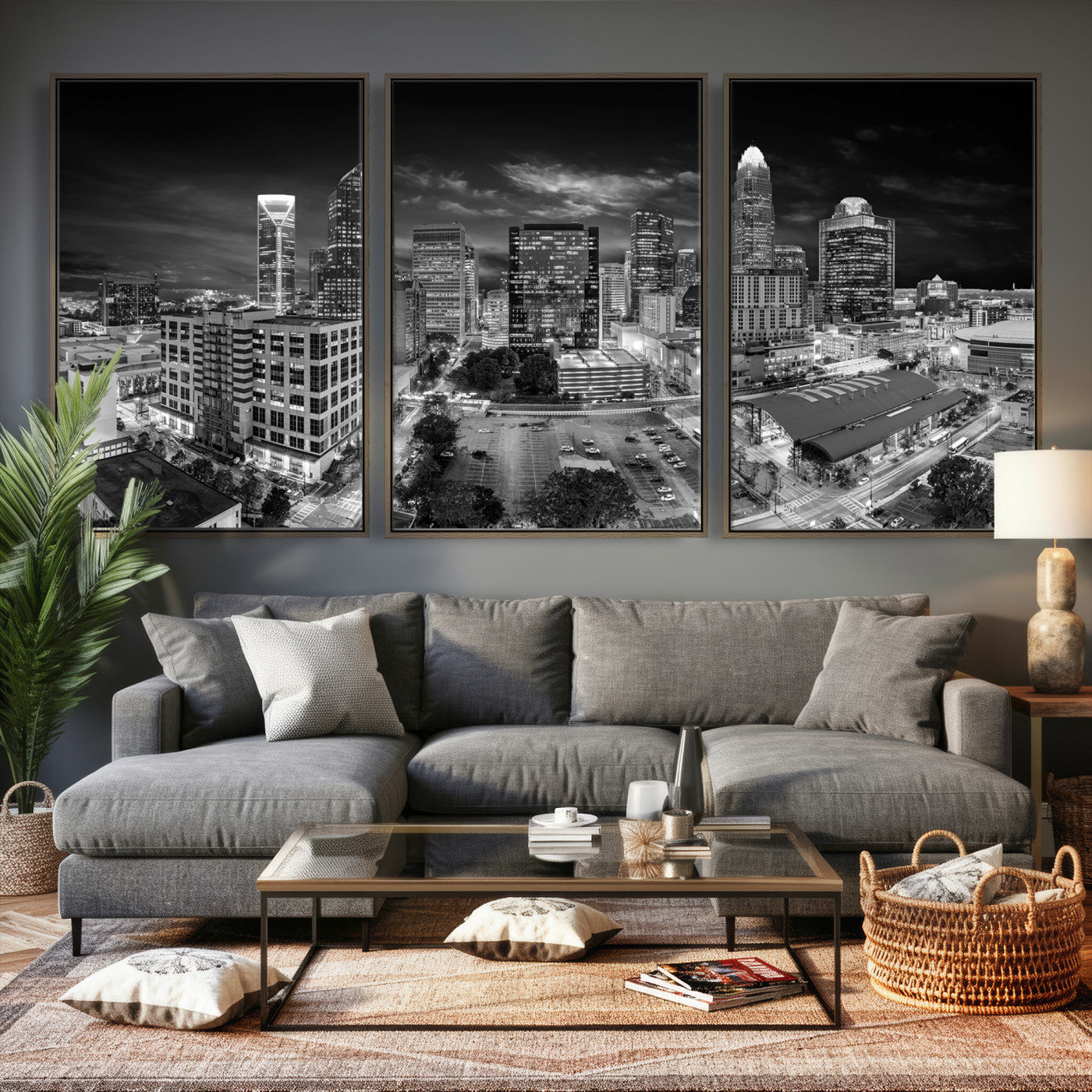 60105075-MGV-CV-36X24 - Charlotte Skyline Canvas Wall Art Print – North Carolina Cityscape Photography Print
