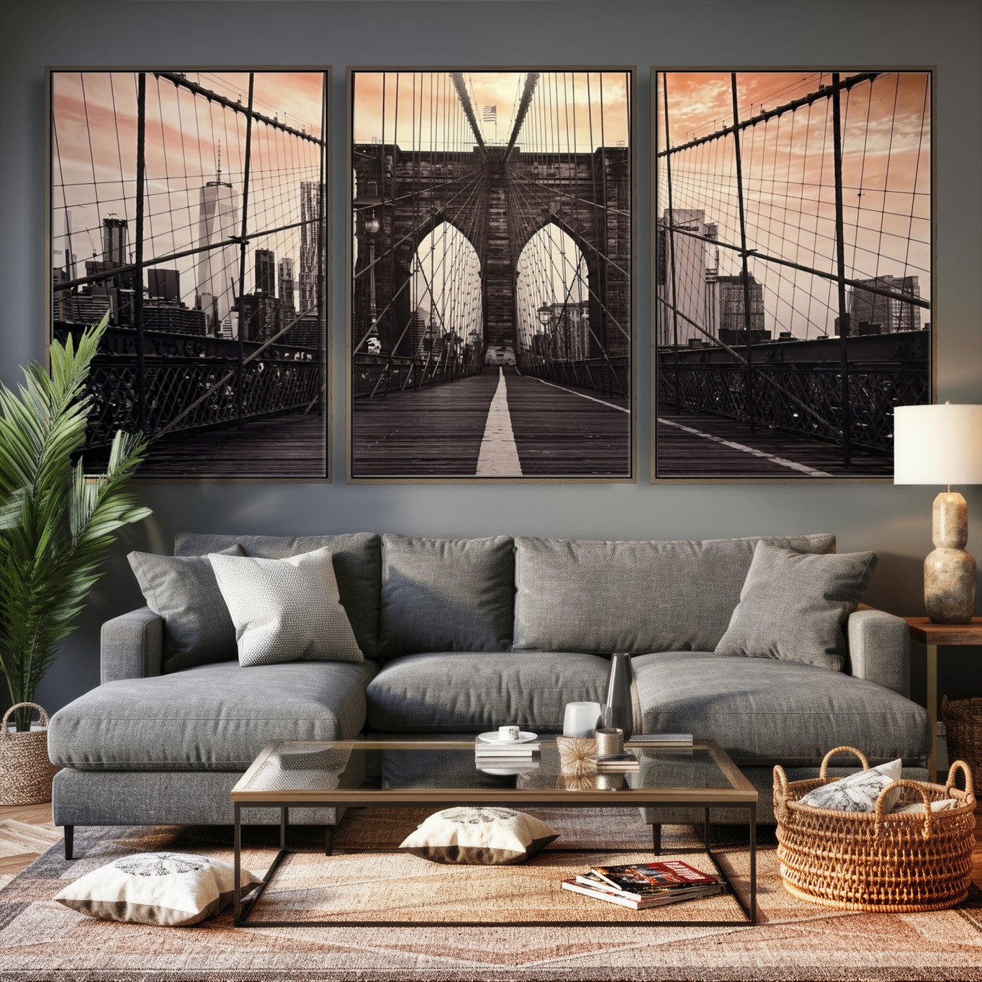 93226664-MGV-CV-36X24 - Brooklyn Bridge Canvas Wall Art, New York City Skyline Photography Print, NYC Landmark Urban Decor Artwork