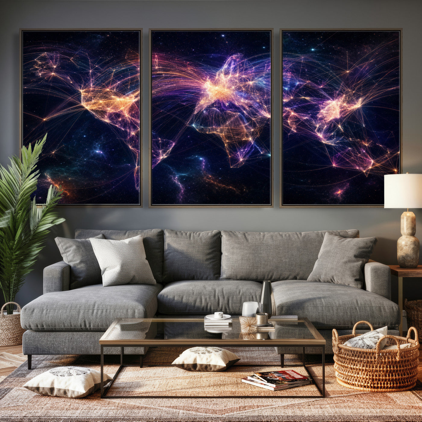75155491-MGV-CV-36X24 - Global Flight Routes Map Canvas Wall Art, Worldwide Aviation Network Print, International Air Travel Wall Decor