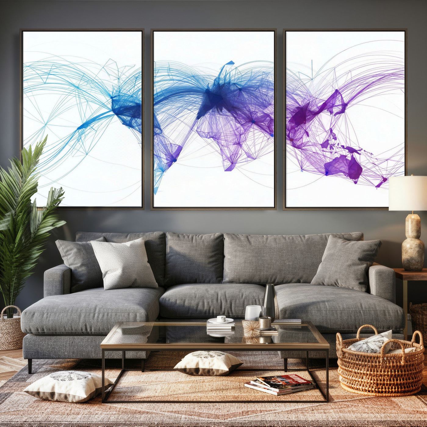 75155491-MGV-CV-48X32-3P - Global Flight Routes Map Canvas Wall Art, Worldwide Aviation Network Print, International Air Travel Wall Decor