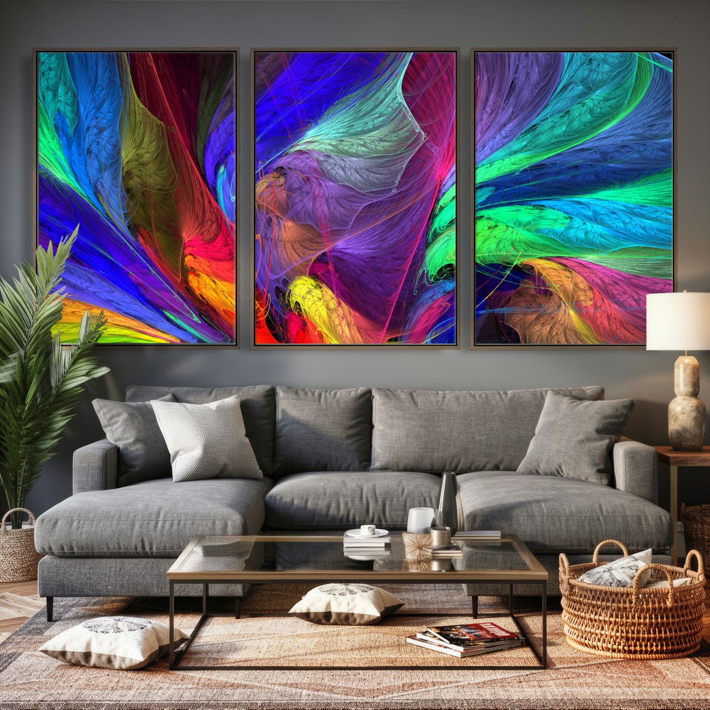 376925791-MGV-CV-36X24 - Colorful Abstract Canvas Wall Art, Rainbow Swirl Fractal Print, Bold Multicolor Living Room Decor, Vibrant Energy Art, Large Abstract Wall Art