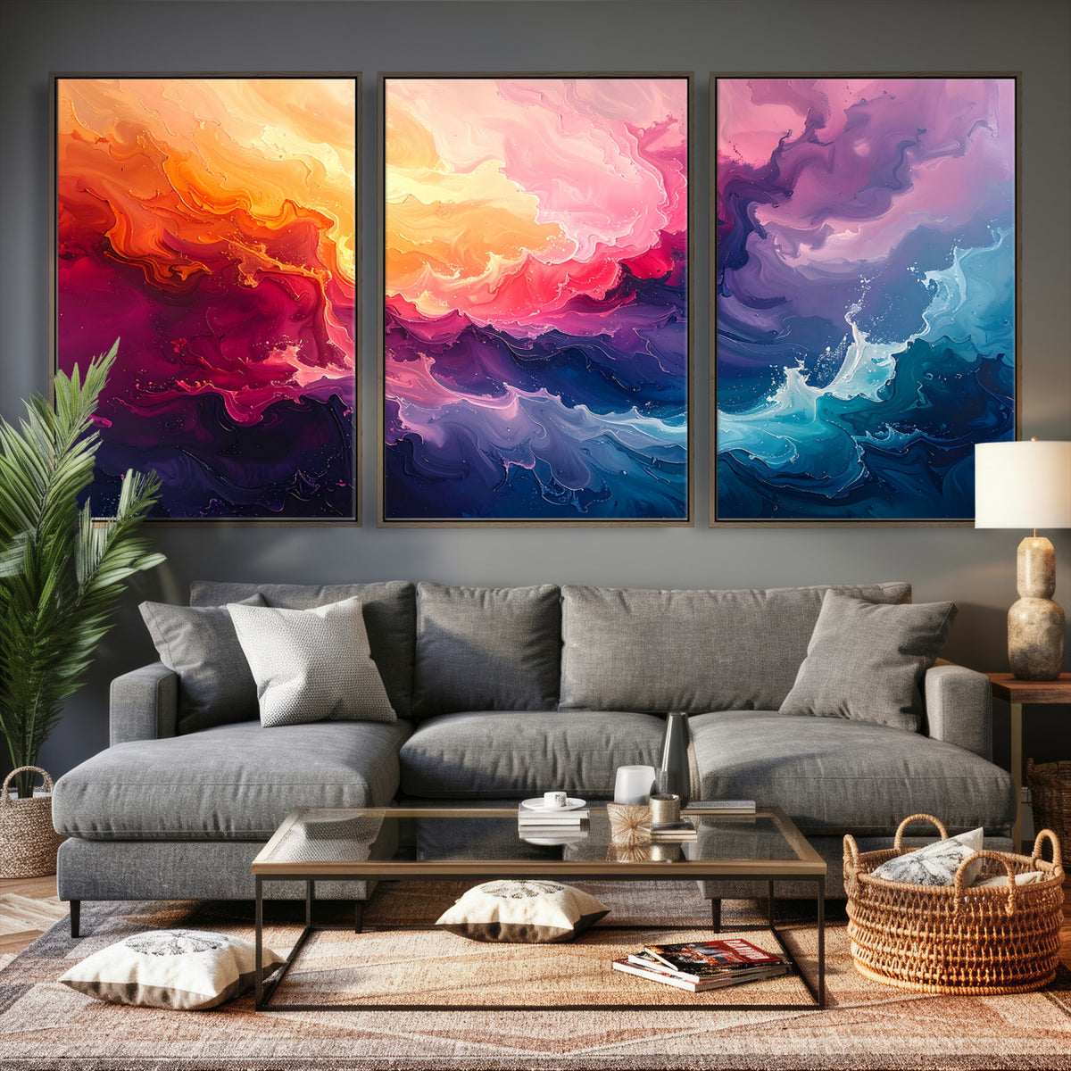 16157633-MGV-CV-36X24 - Large Colorful Abstract Canvas Wall Art Print, Vibrant Popup Color Art Print