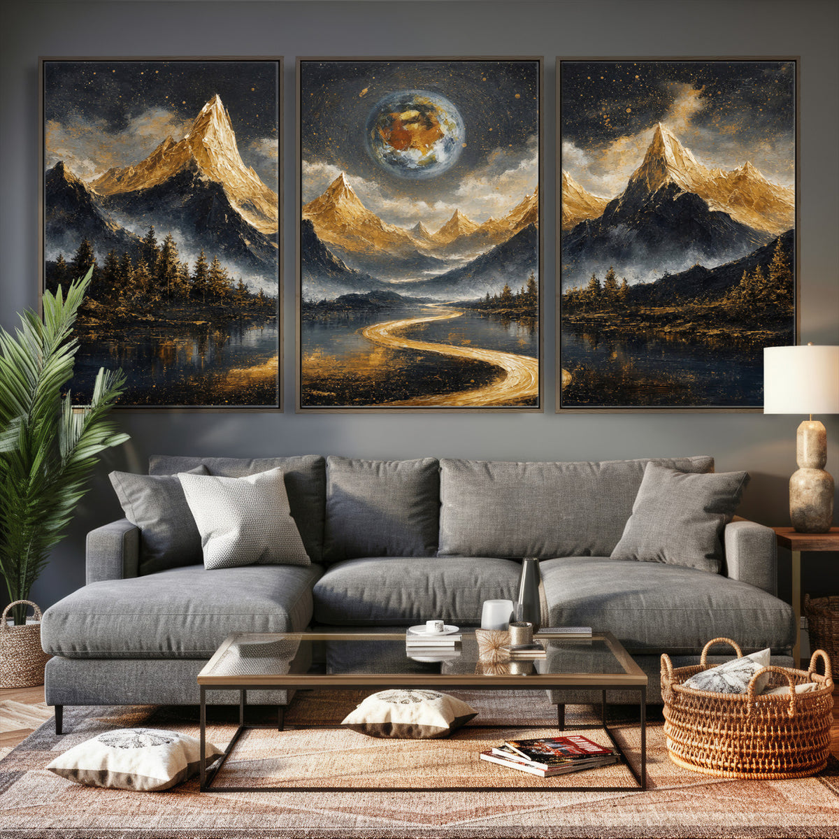 34202127-MGV-CV-36X24 - Abstract Mountain Wall Art Canvas Print Modern Landscape Painting Print