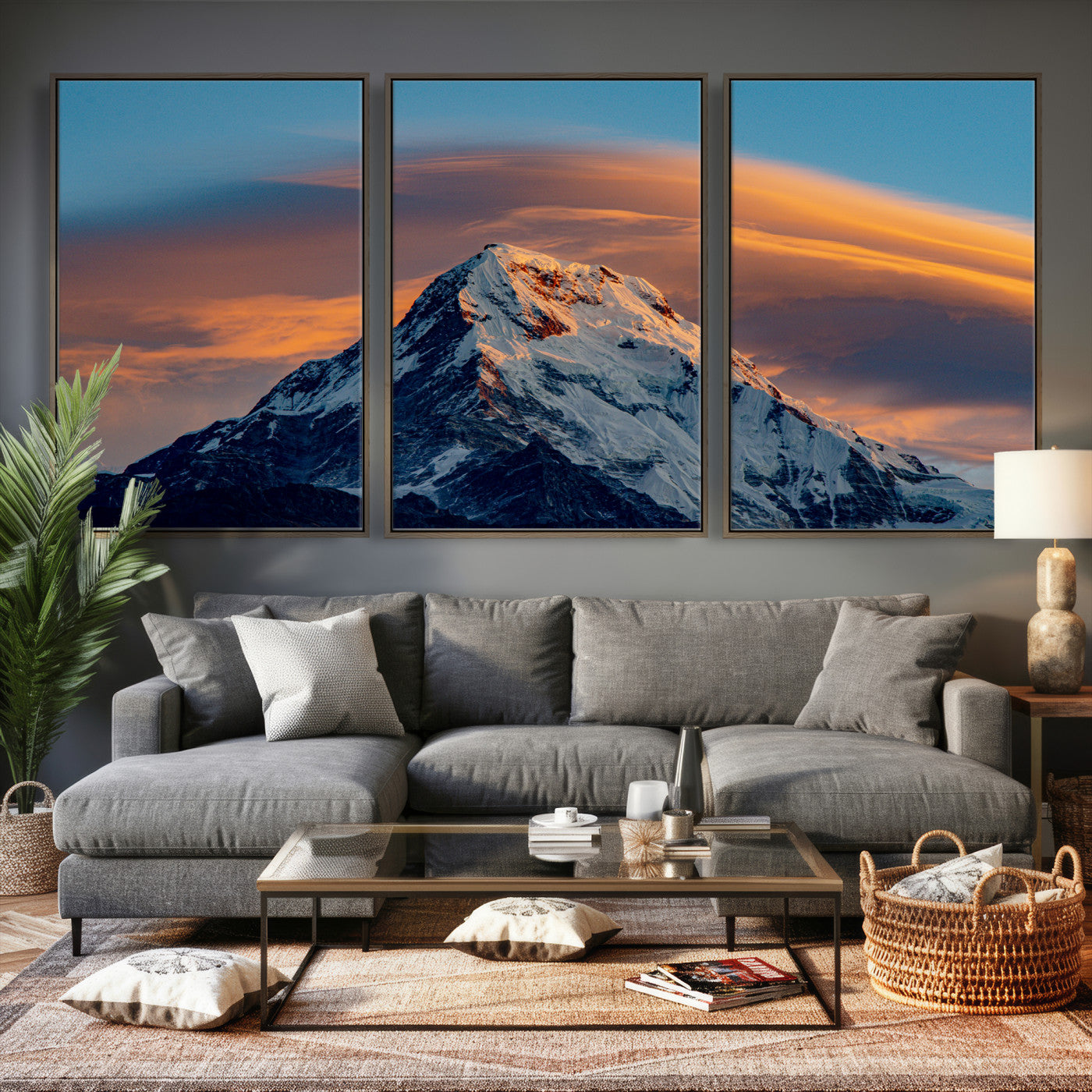 73810927-MGV-CV-36X24 - Snow Mountain Canvas Wall Art Print, Alpine Peak Landscape, Winter Nature Photography, Large Mountain Decor, Ready to Hang