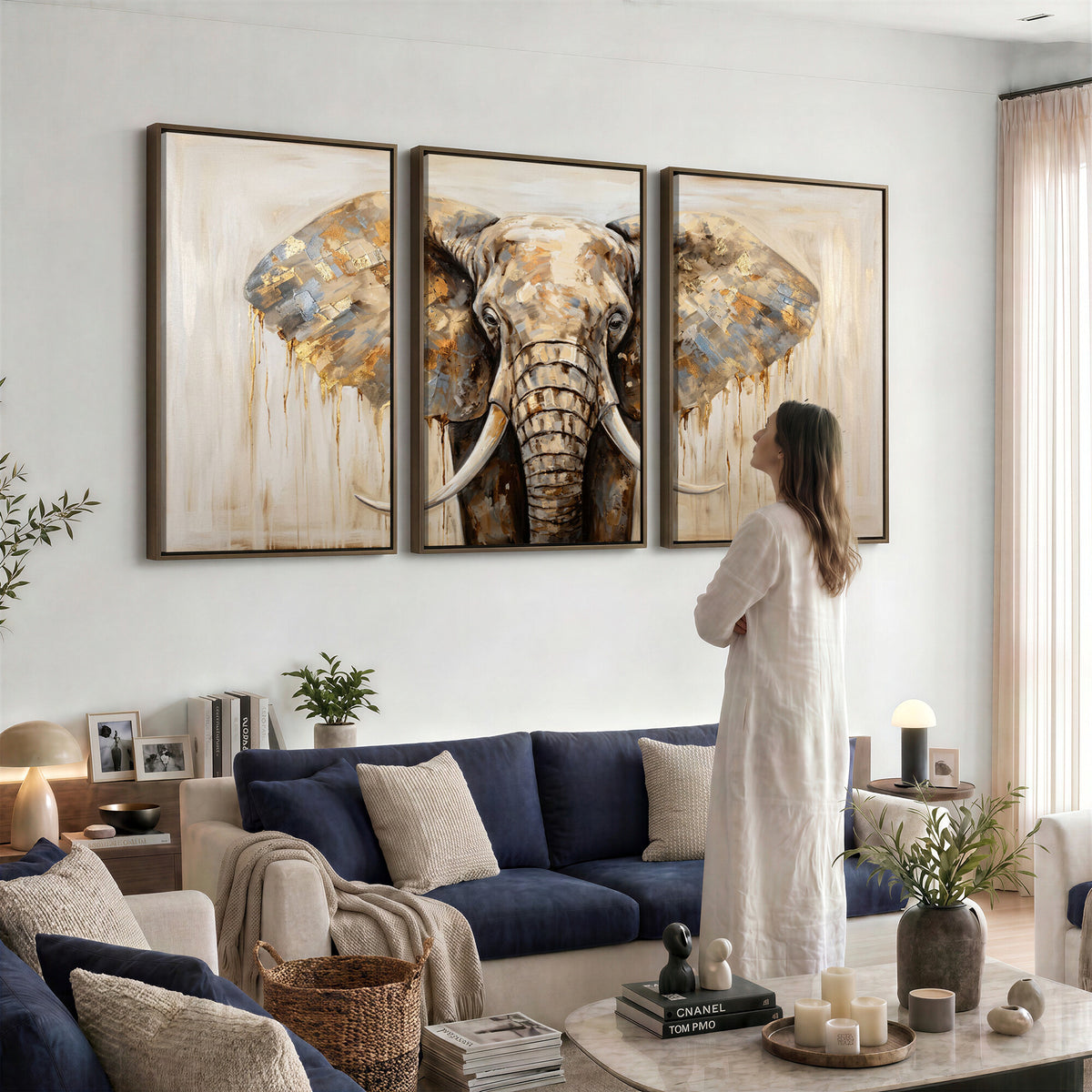 95819221-MGV-CV-36X24 - Gold Leaf Elephant Canvas Wall Art Abstract African Wildlife Painting Print