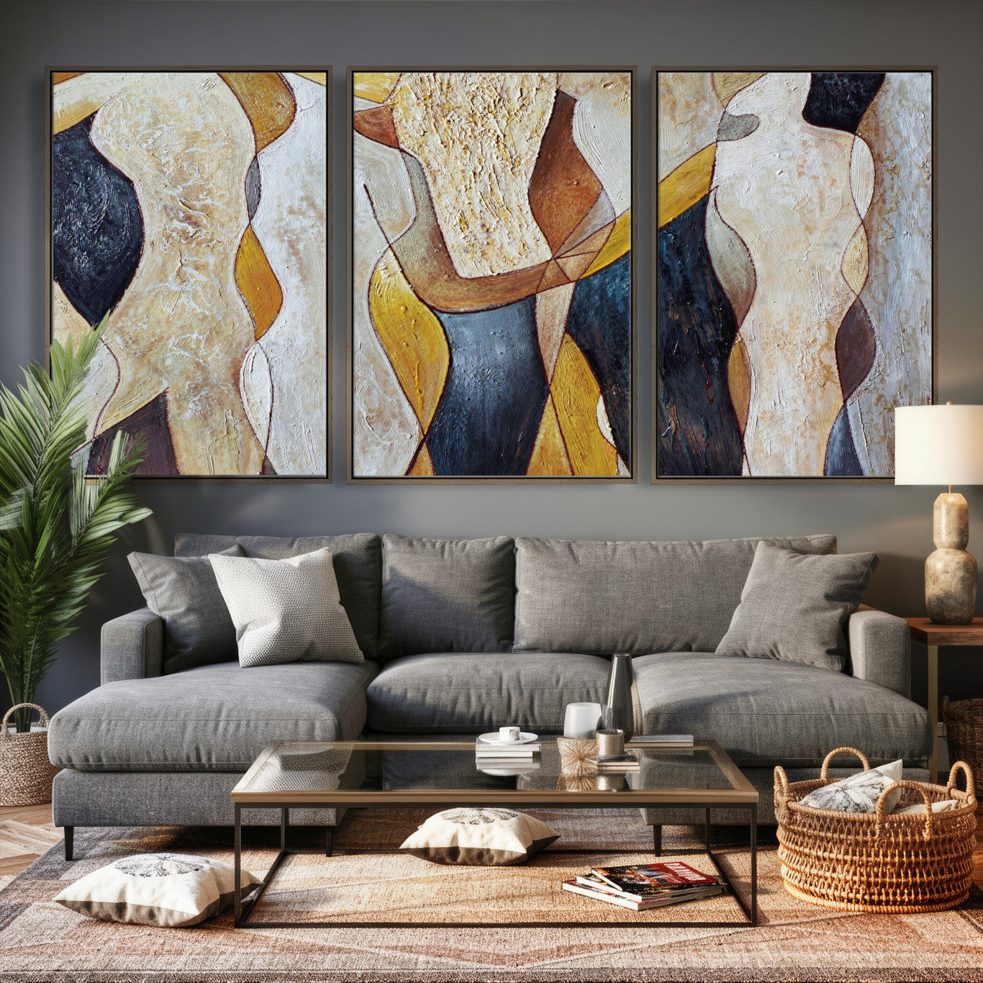 96079939-MGV-CV-36X24 - Mid Century Modern Figurative Canvas Wall Art Abstract Cubist Painting Print