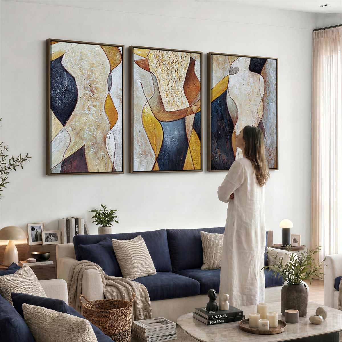 96079939-MGV-CV-36X24 - Mid Century Modern Figurative Canvas Wall Art Abstract Cubist Painting Print