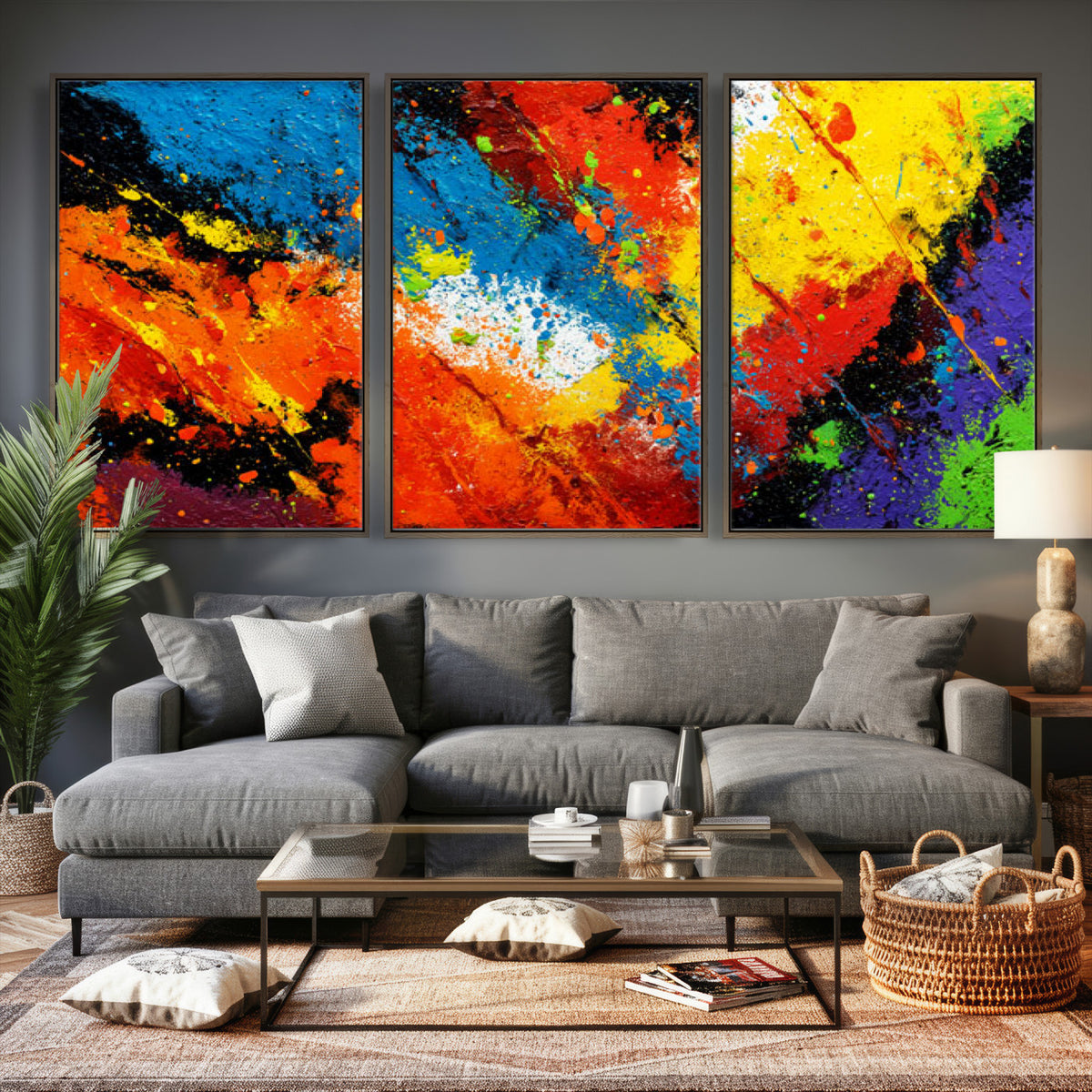74888753-MGV-CV-36X24 - Vibrant Blue Abstract Canvas Wall Art Colorful Impasto Oil Painting Print