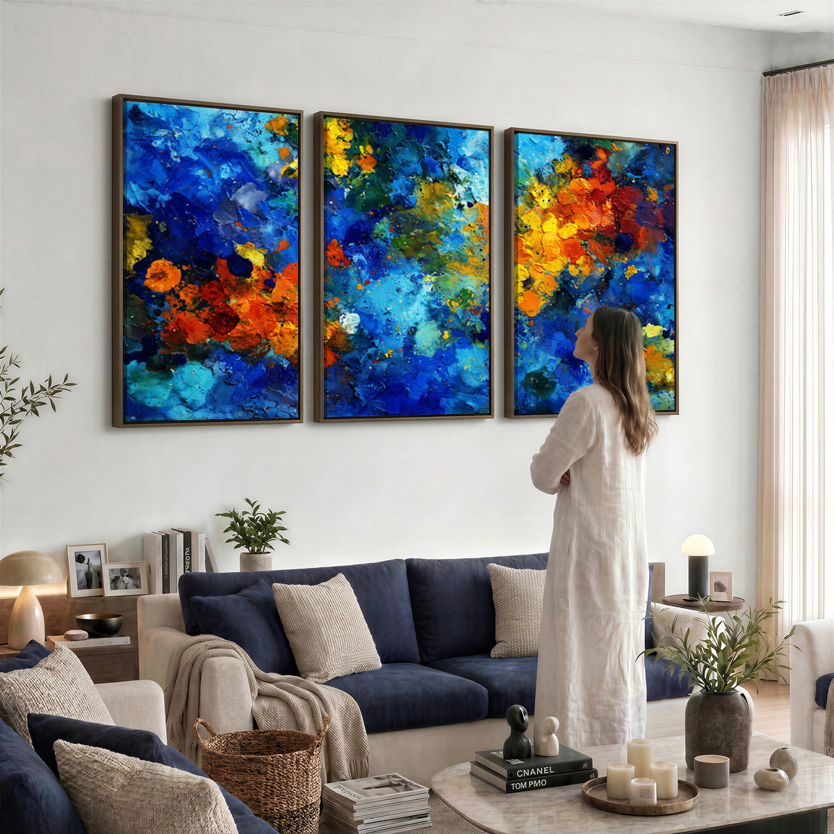 52431611-MGV-CV-36X24 - Vibrant Blue Abstract Canvas Wall Art Colorful Painterly Oil Painting Style Print