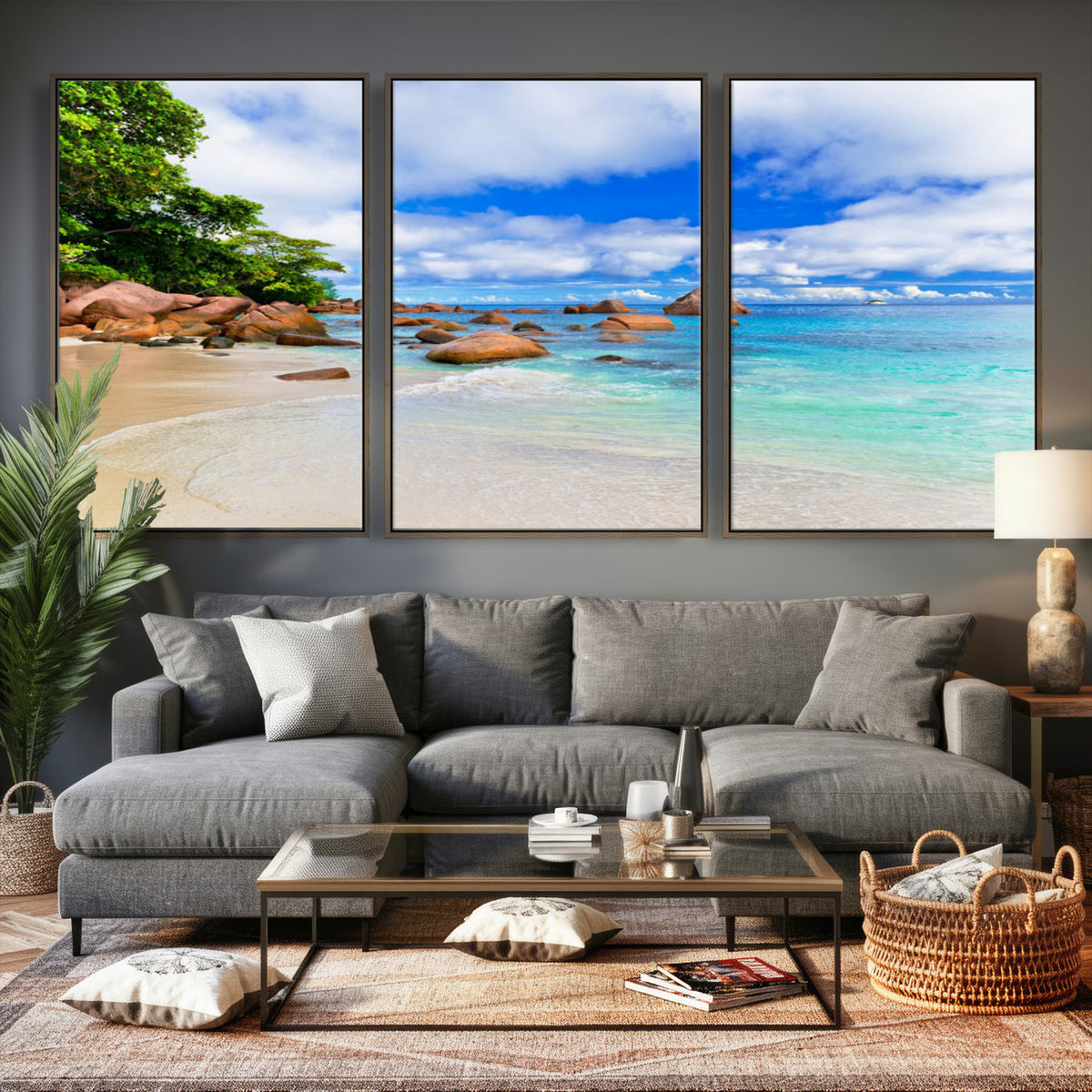 81980382-MGV-CV-36X24 - Seychelles Beach Canvas Wall Art - Anse Intendance Turquoise Ocean Print