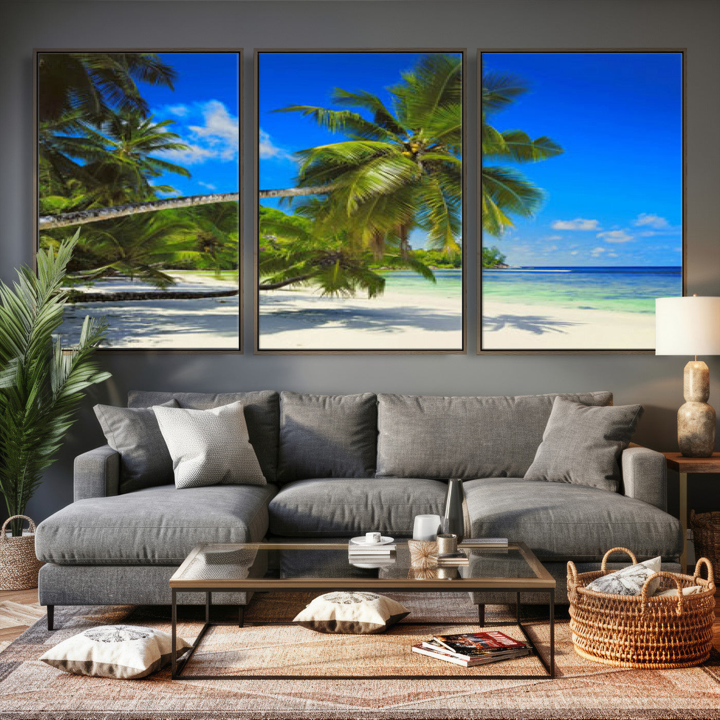 20475280-MGV-CV-36X24 - Tropical Island Coconut Palm Trees Wall Art Canvas Print - Turquoise Beach Print for Nautical Home Decor