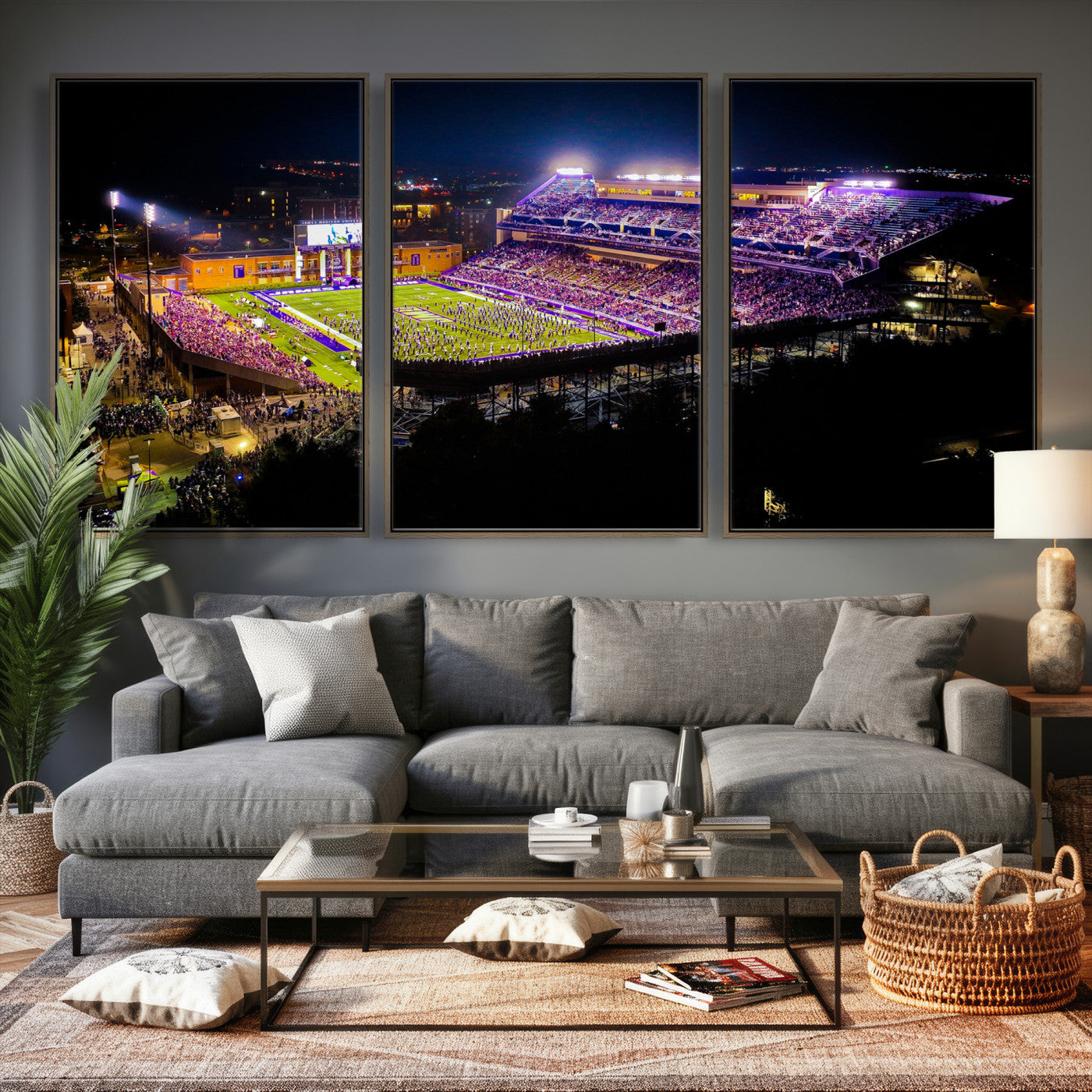 400867JMU2-MGV-CV-36X24 - JMU Stadium Wall Art Canvas Print for Game Room Decor - James Madison University Stadium