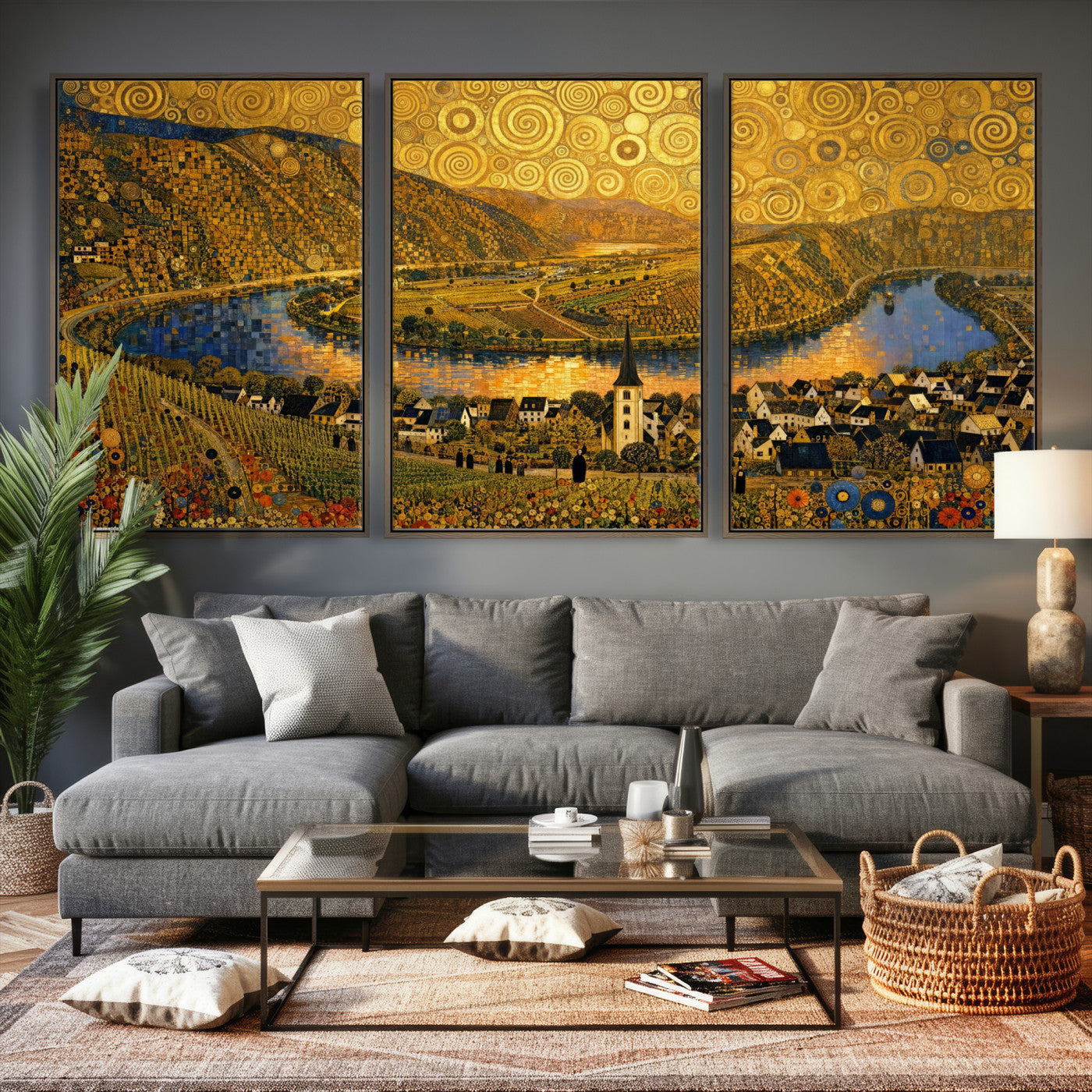 33713008-MGV-CV-36X24 - Gustav Klimt Style Mosel City Wall Art Canvas Print
