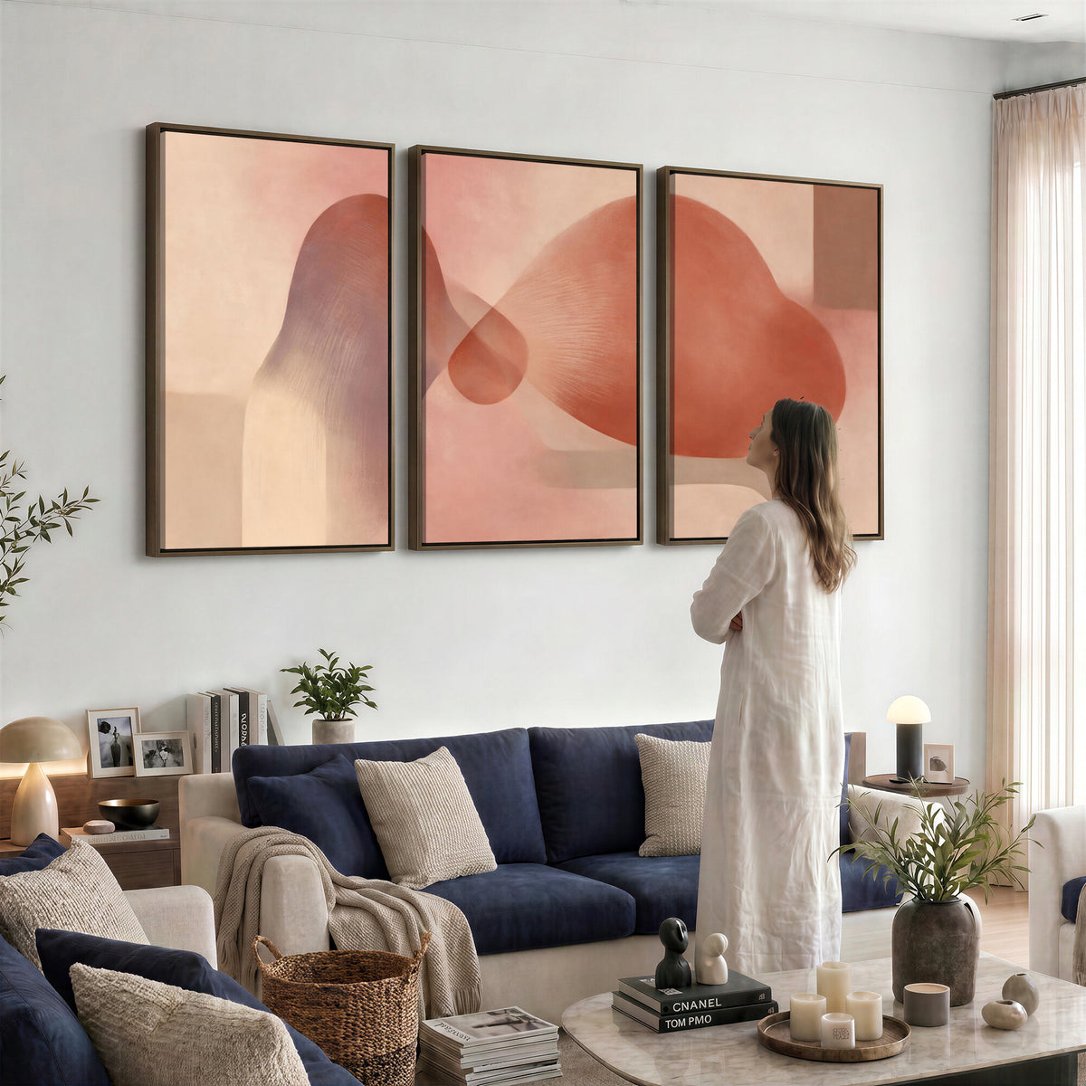 85110643-MGV-CV-36X24 - Vinna Begin Calin Biomorphic Abstract Wall Art Canvas Print, Terracotta Pink Organic Shapes