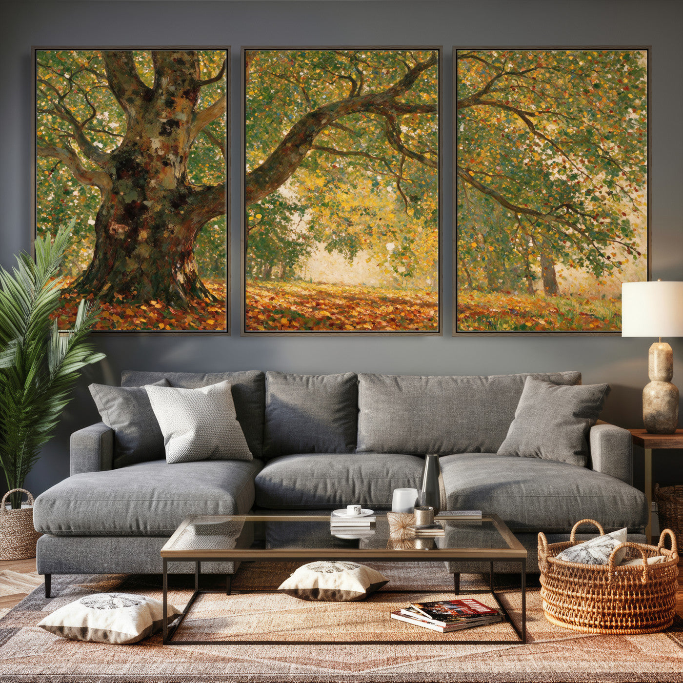 52555601-MGV-CV-36X24 - Claude Monet Style The Bodmer Oak Fontainebleau Forest Wall Art Canvas Print, Autumn Landscape Painting Print