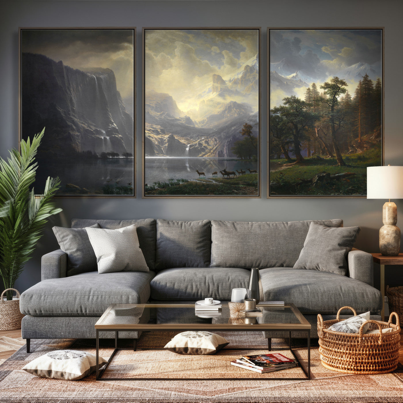 63266254-MGV-CV-36X24 - Albert Bierstadt Among the Sierra Nevada California Wall Art Canvas Print, Landscape Painting Print